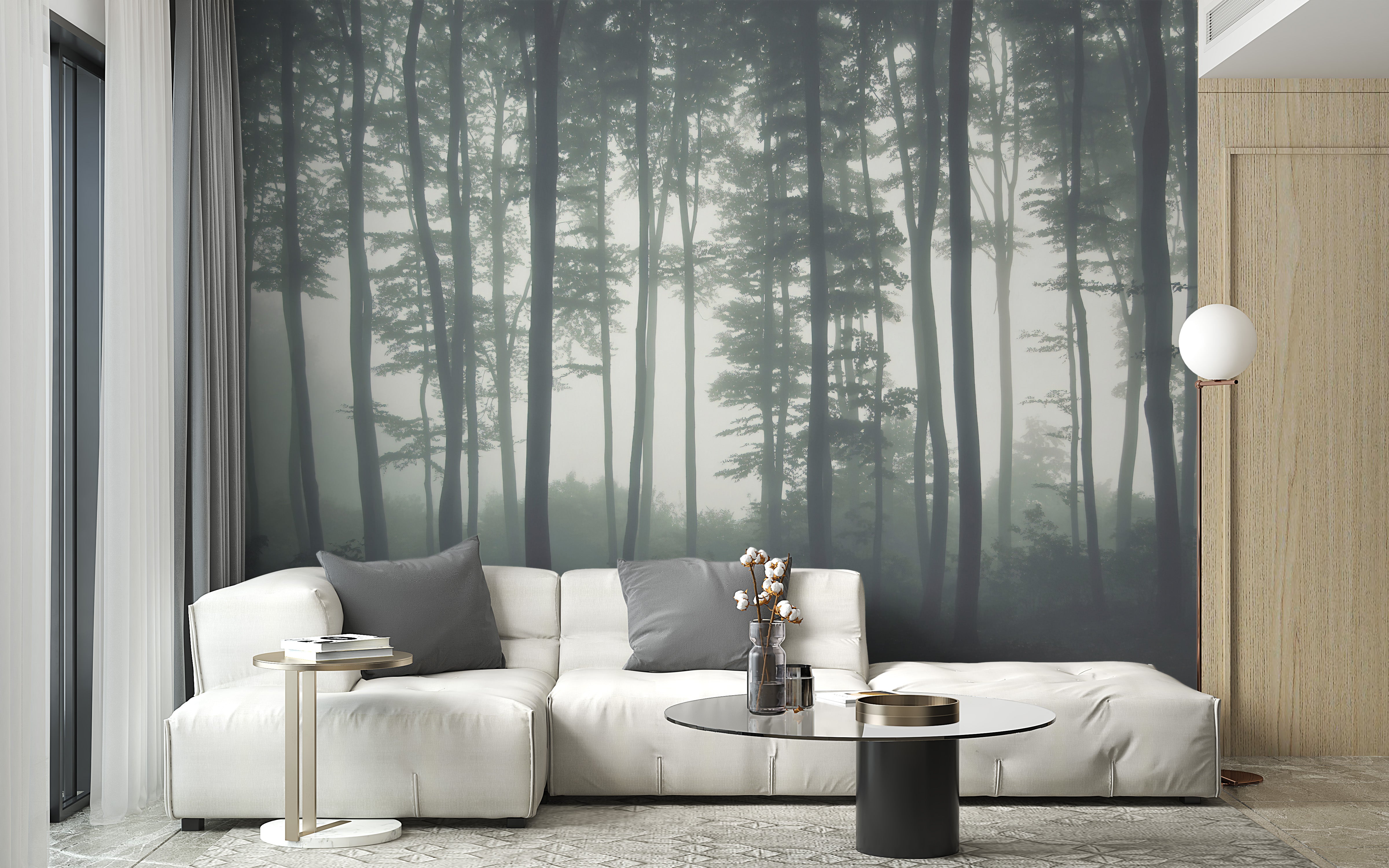 Timberland mural with tall trees for decor
