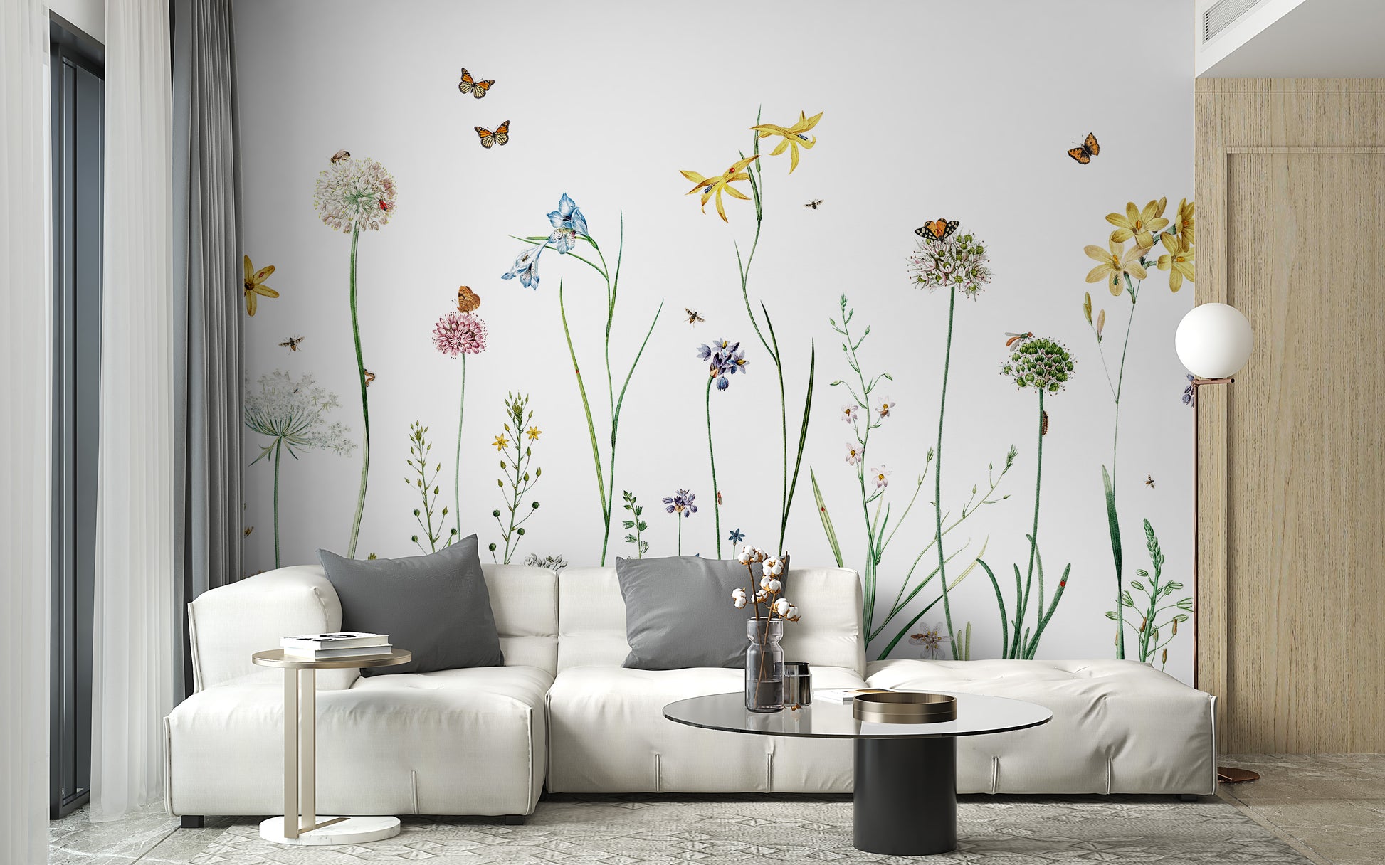 Decorative wall decor with a whimsical butterfly garden design
