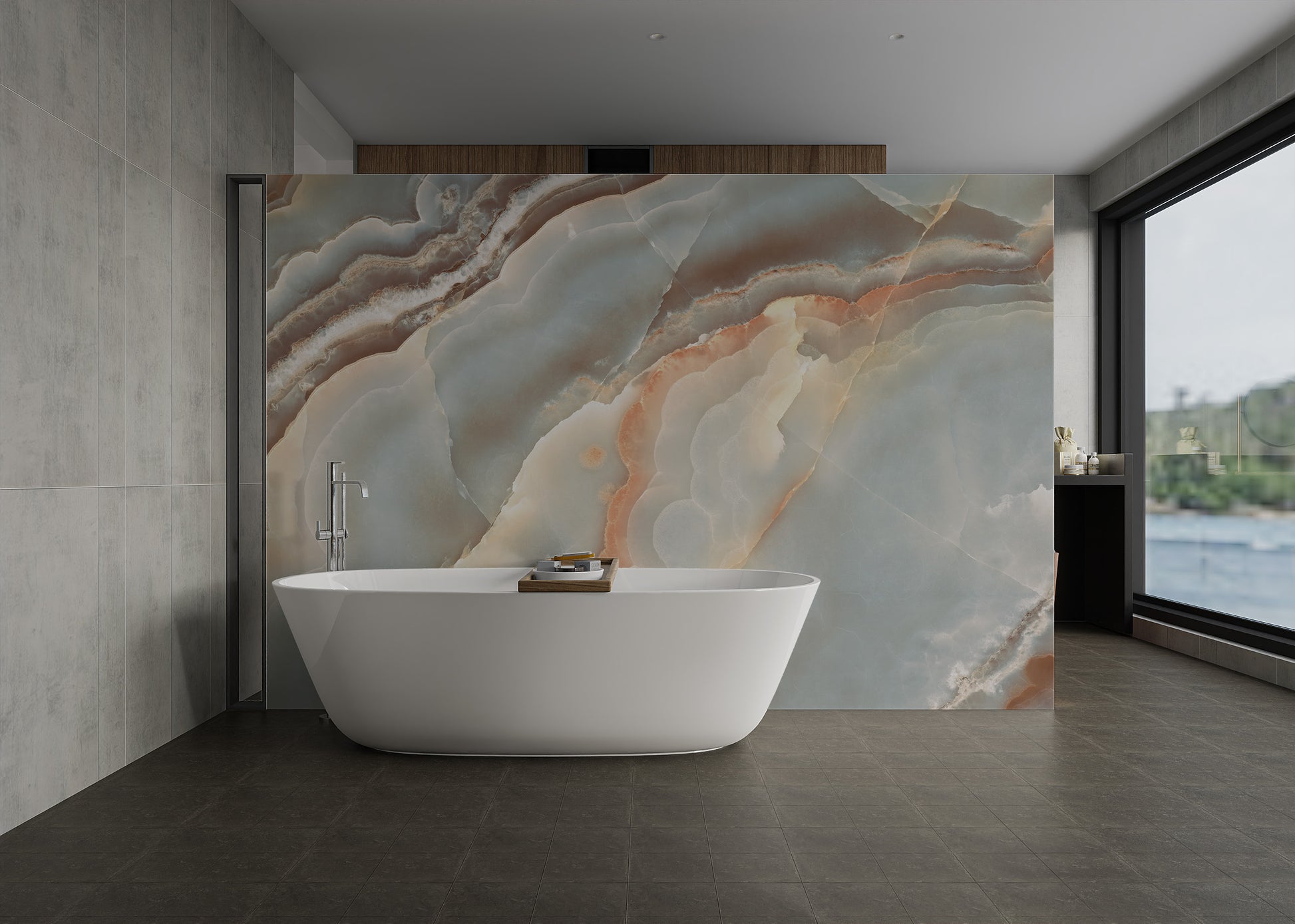 Aqua marble mural with natural flowing texture