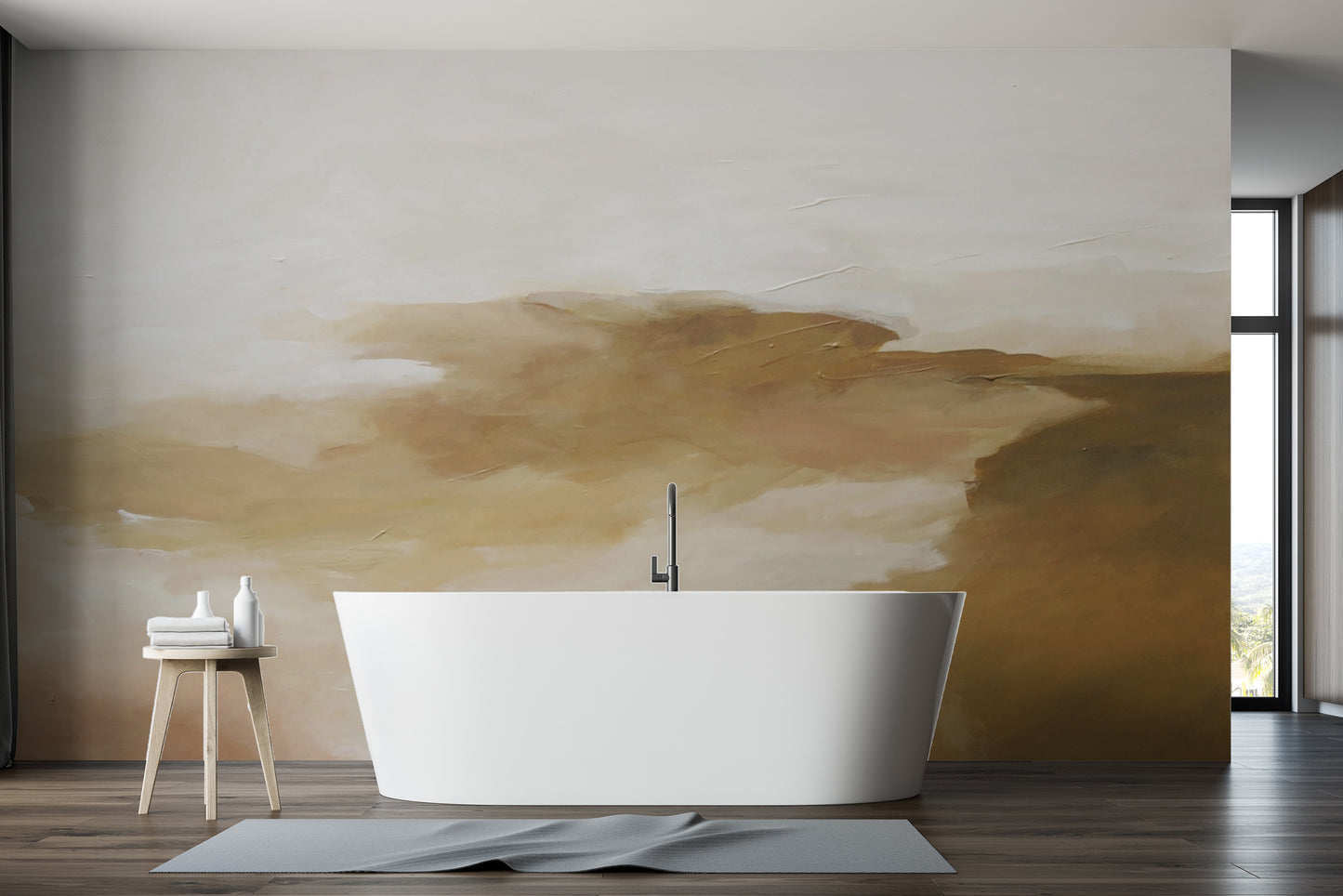 Sophisticated golden watercolor mural for modern interiors
