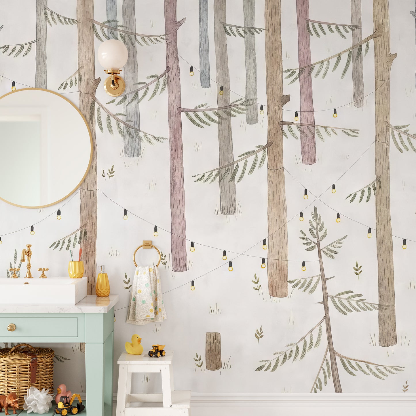 Peel and stick woodland lights mural for whimsical walls