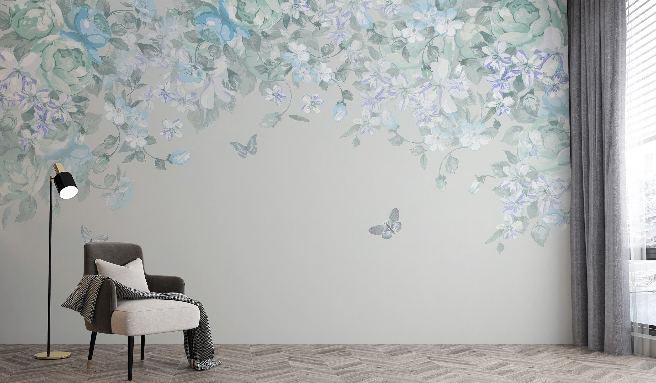 Beautiful Whimsical Butterfly Meadow Wall Mural artwork