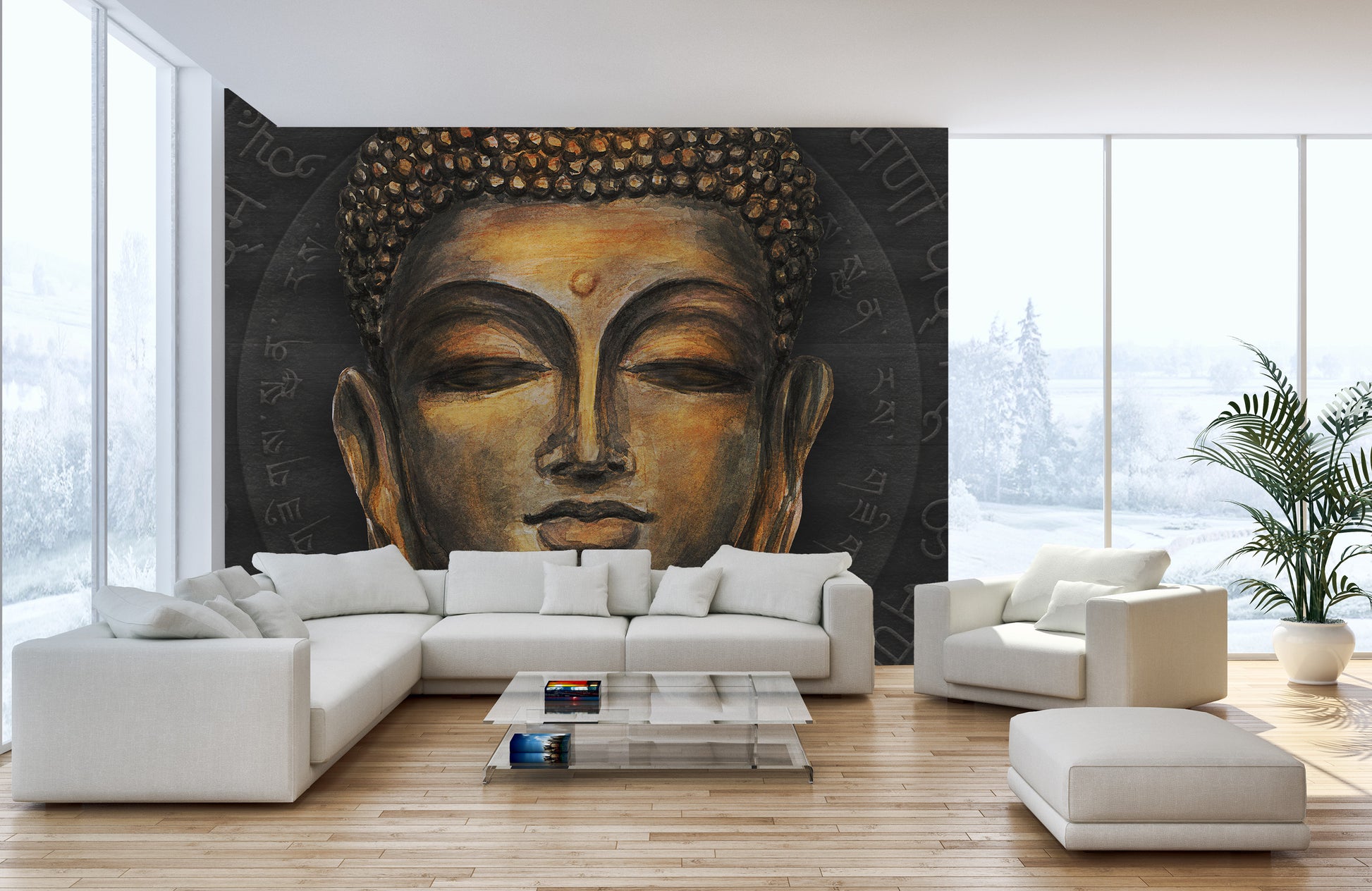 Golden Buddha wallpaper for peaceful spaces
