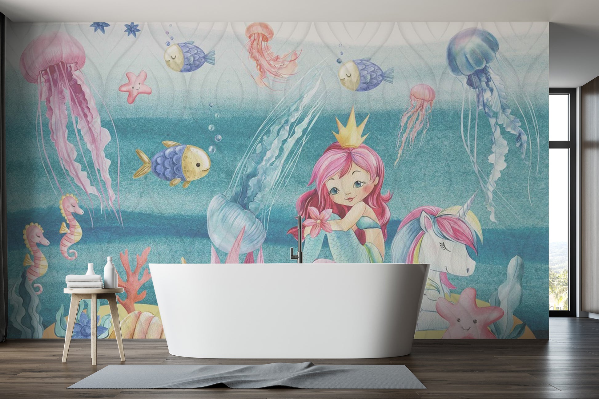 Magical underwater mermaid mural for whimsical decor
