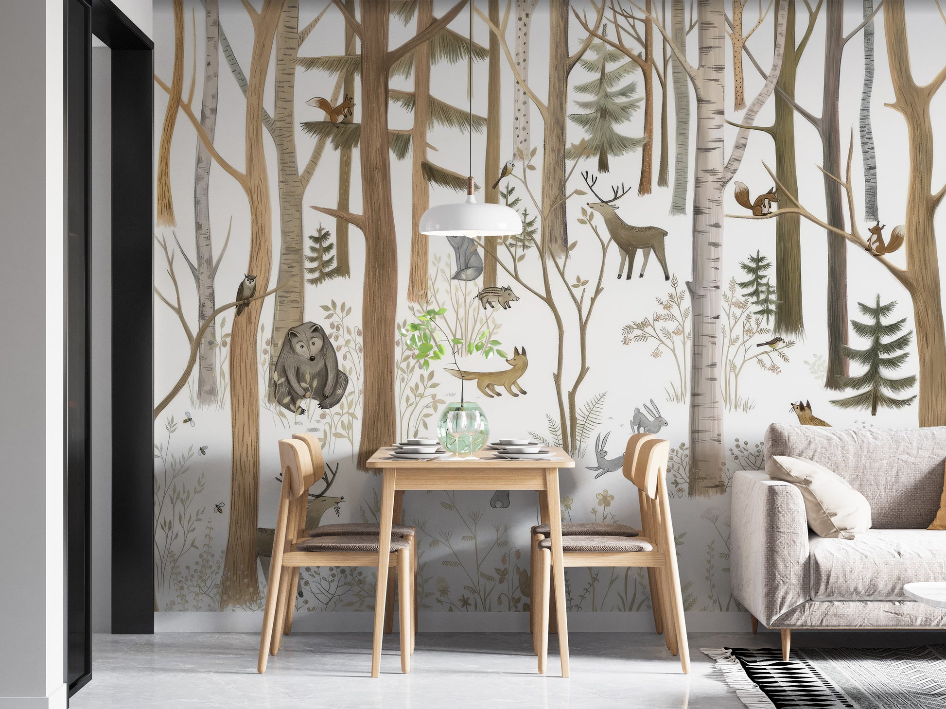 Woodland forest friends wall mural for playful rooms