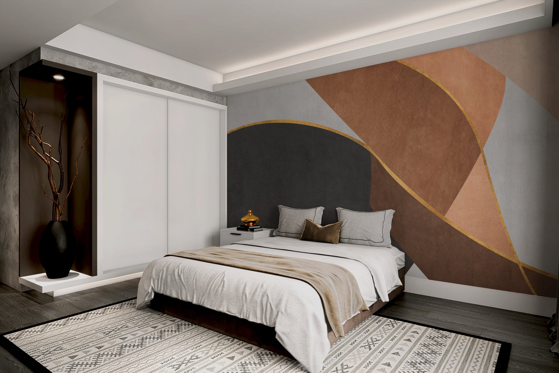 Modern wall mural featuring abstract curves design