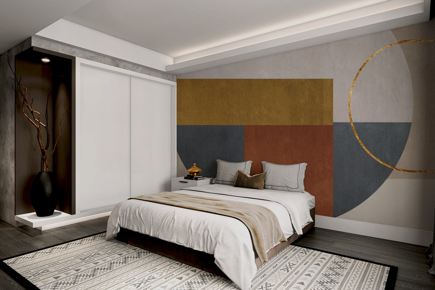 Modern wall decor with elegant gold accent patterns