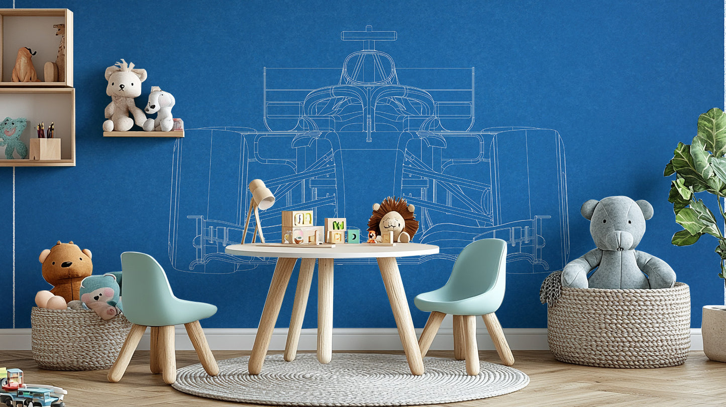 Blueprint F1 car mural for sporty interiors
