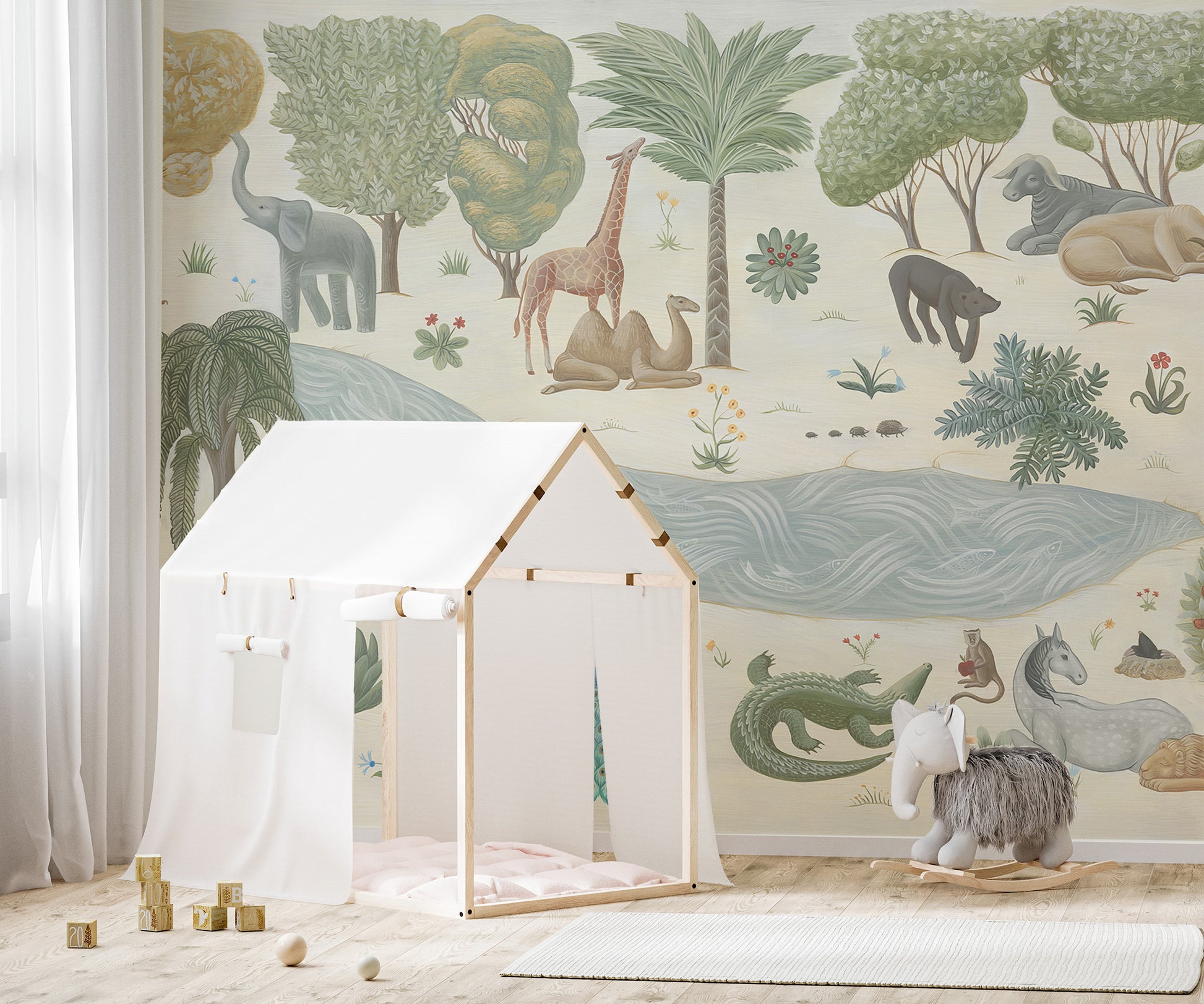 Self-adhesive jungle wildlife mural for nature-themed rooms