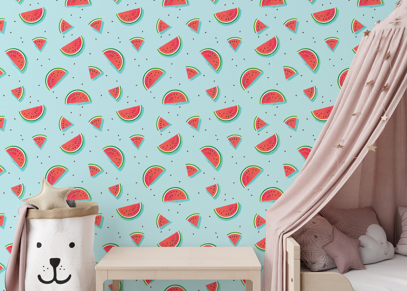 Fun watermelon fruit repeat mural style
