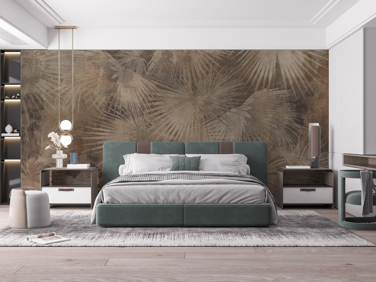 Luxurious tropical mural enhances ambiance
