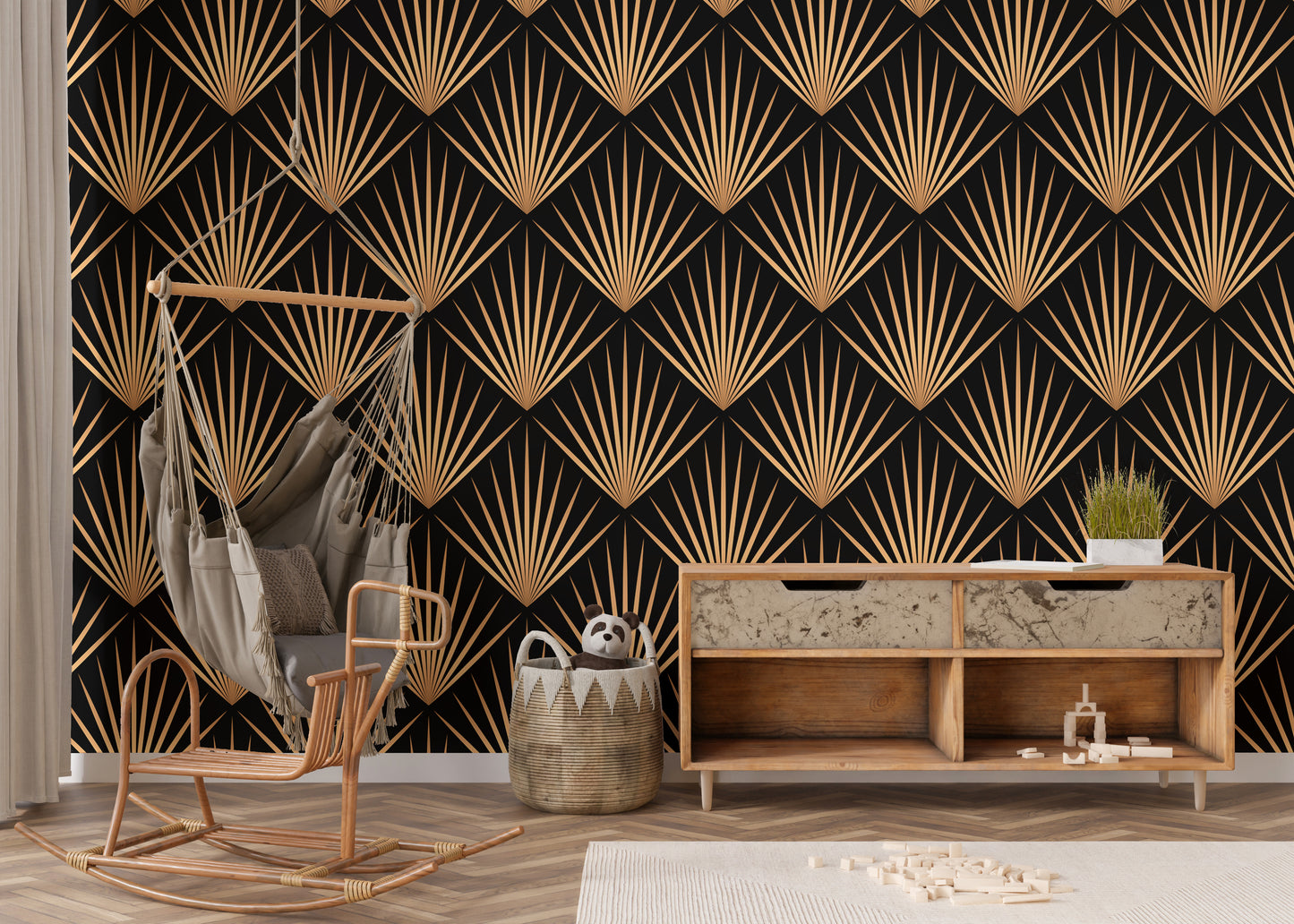 Sophisticated Deco trellis wall pattern style.