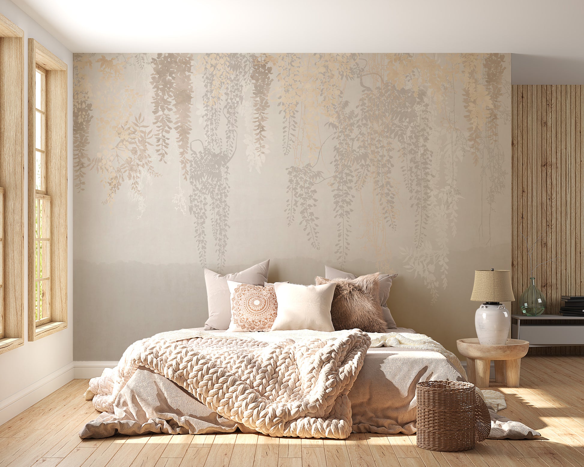 Golden Beige Leaves Wallpaper for Sophisticated Decor