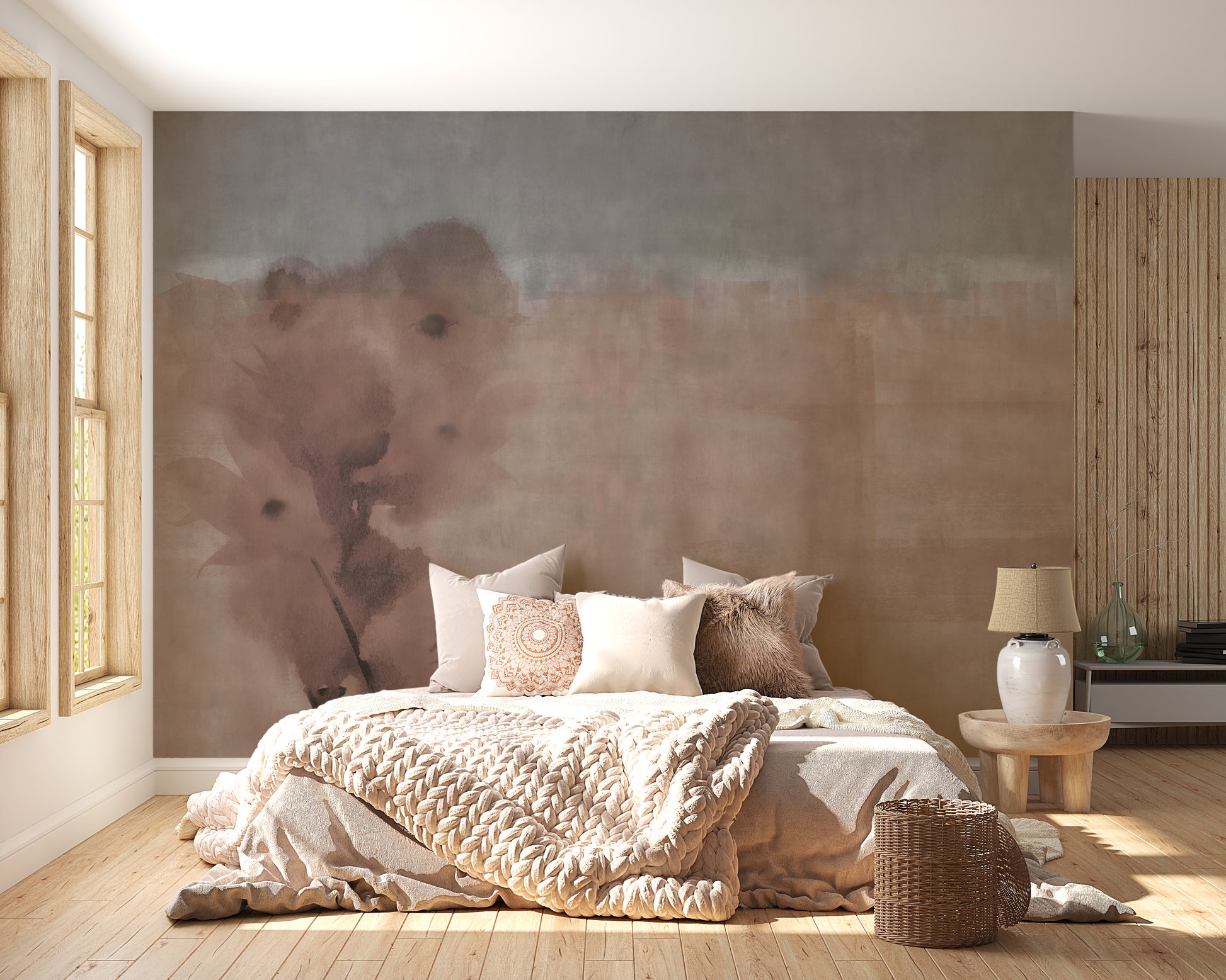 Beige watercolor shade mural