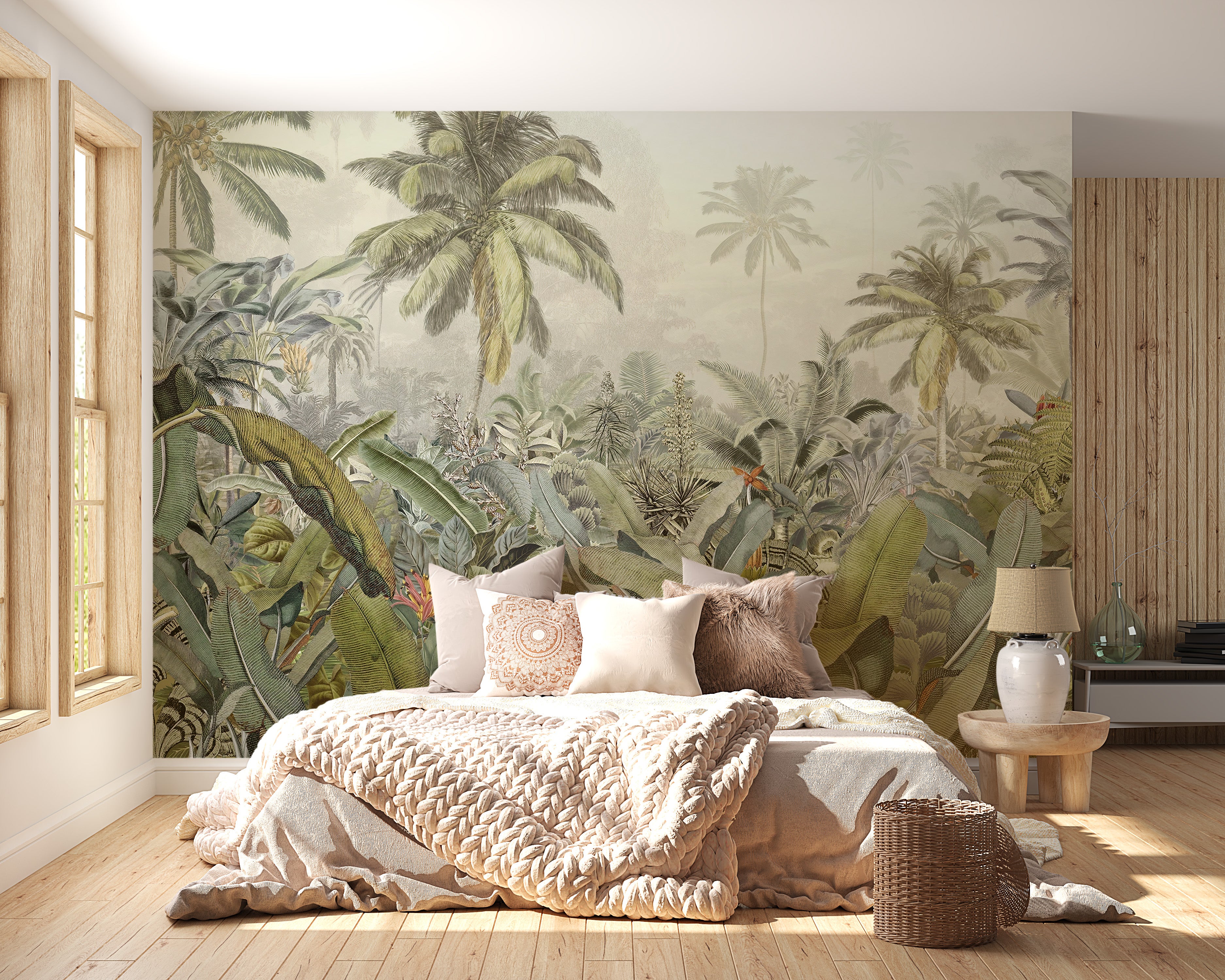 Refreshing tropical canopy wall mural design
