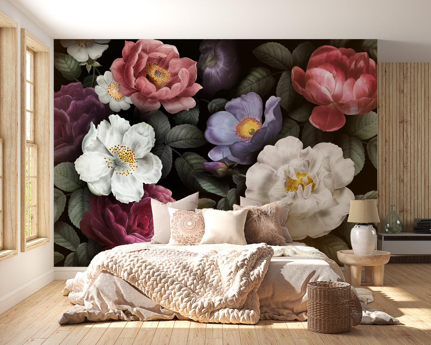 Modern dark floral wallpaper for walls



