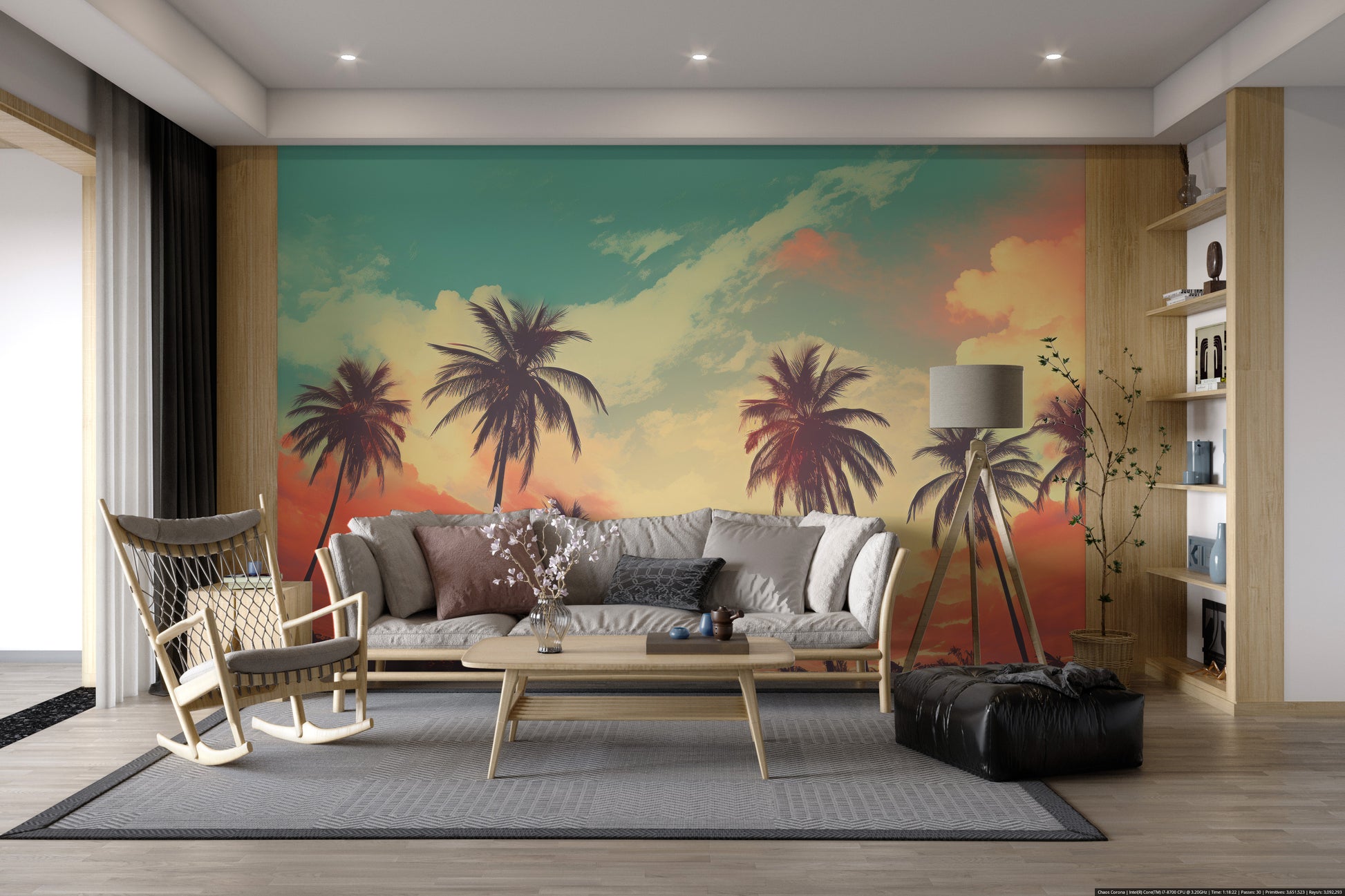 Classic tropical paradise sunset mural
