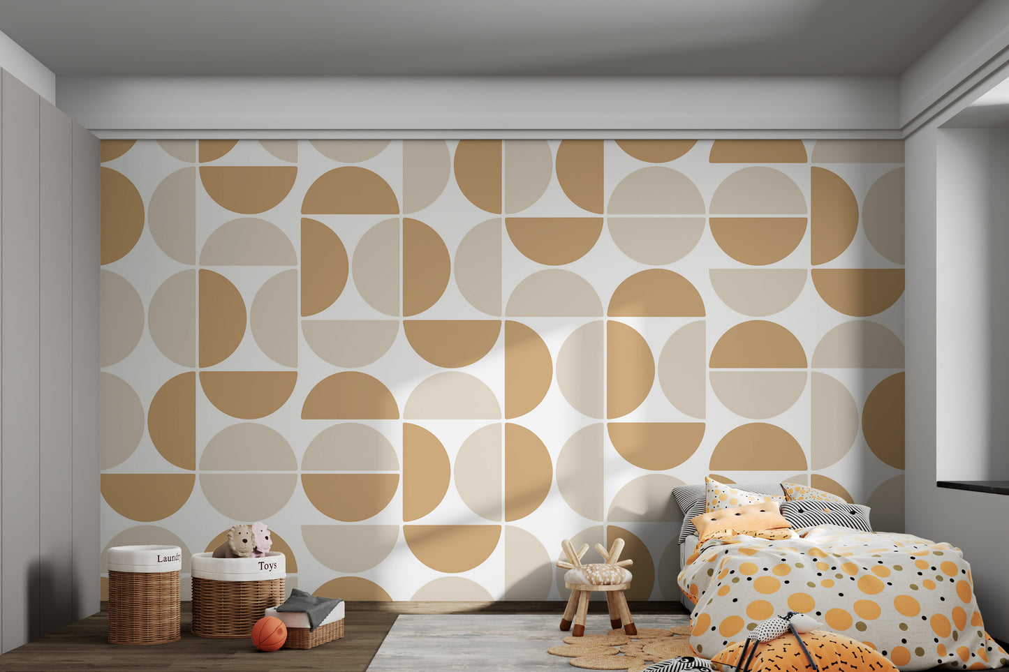 Mid-century modern wallpaper with abstract shapes
