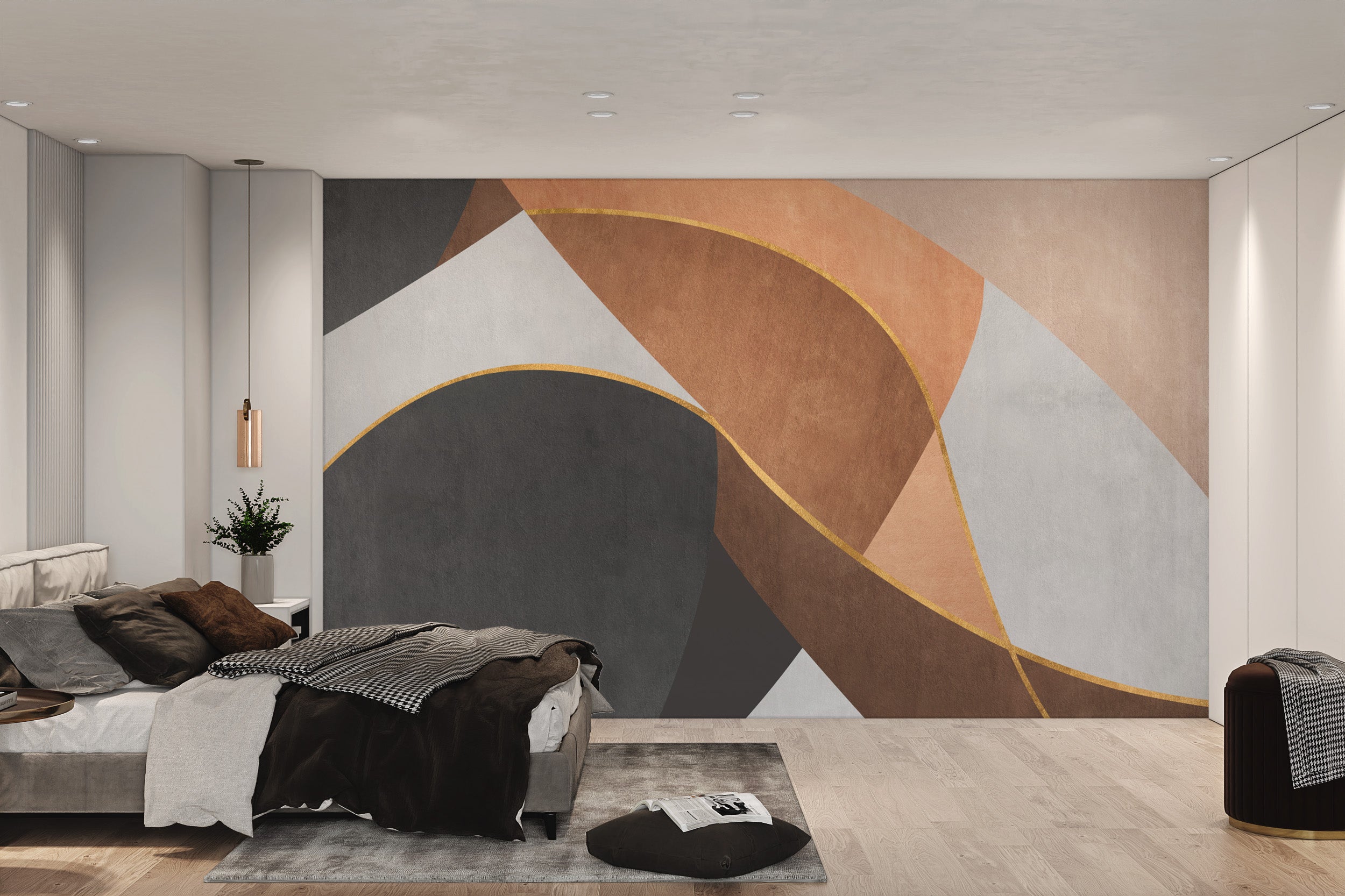 Stylish modern wall mural with flowing abstract curves