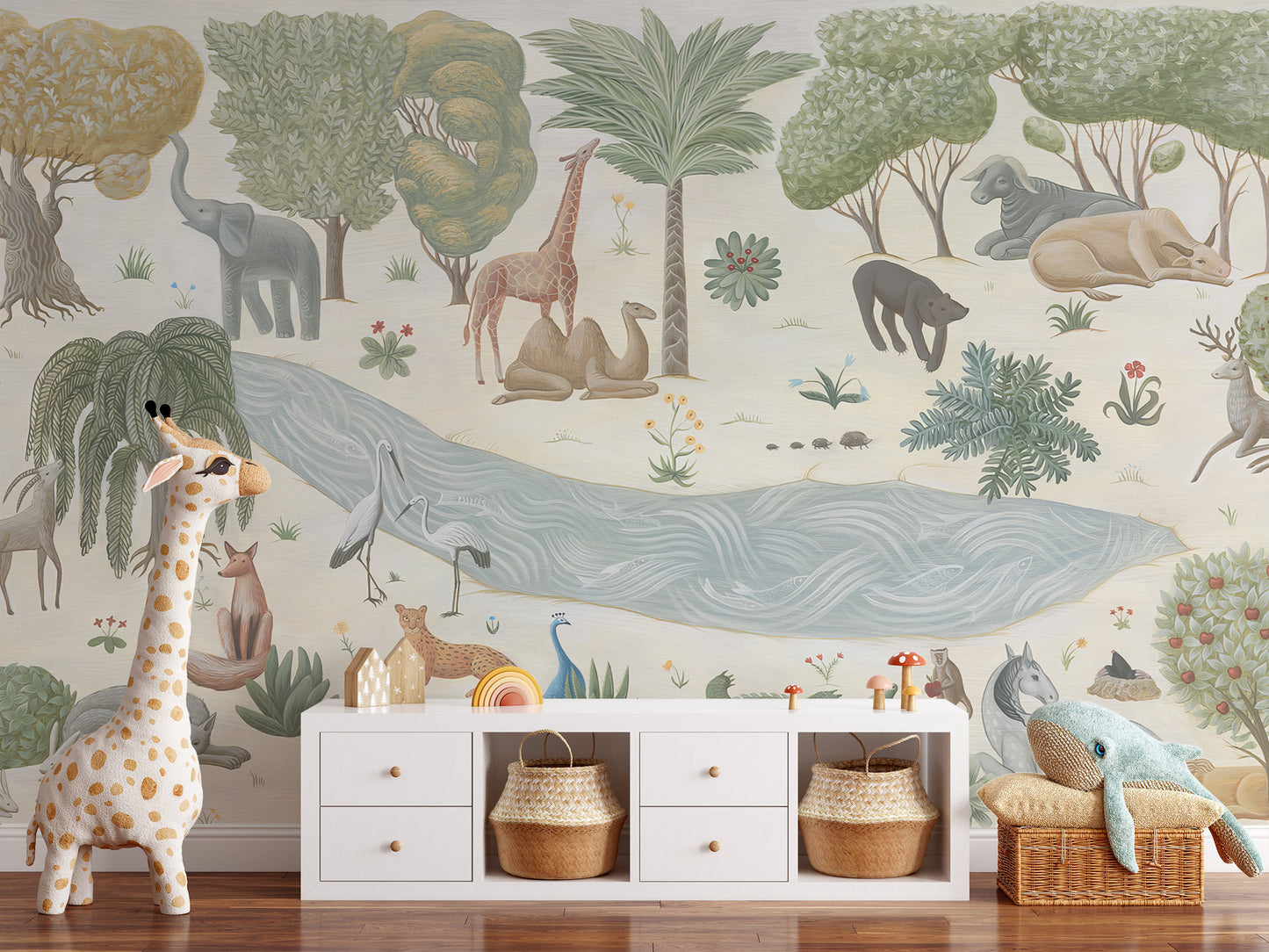 Jungle wildlife wallpaper mural for kids' adventurous rooms