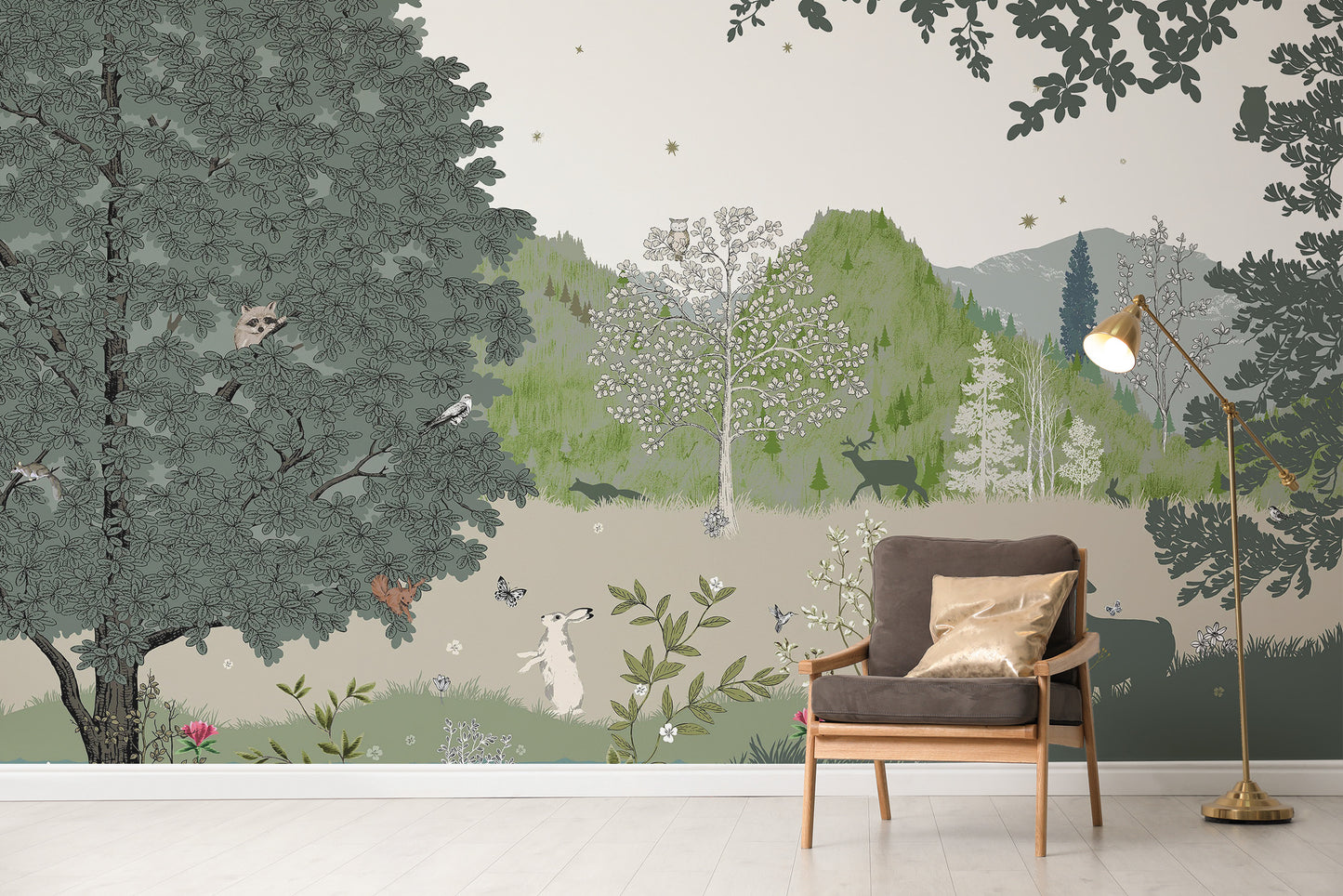 Colorful green jungle wallpaper for fun kids' decor
