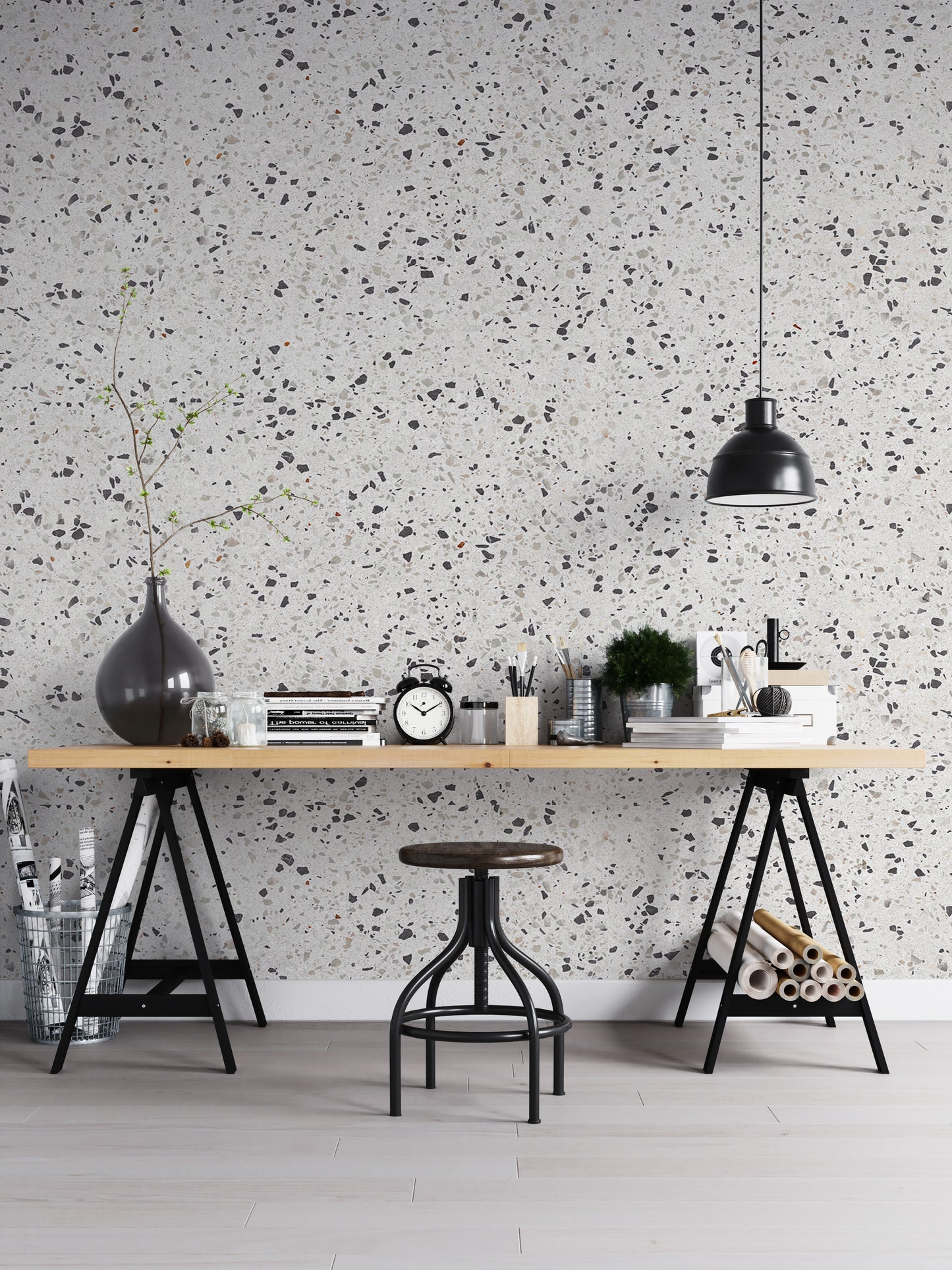 Repeat Pattern Terrazzo Designs White Texture Wallpaper