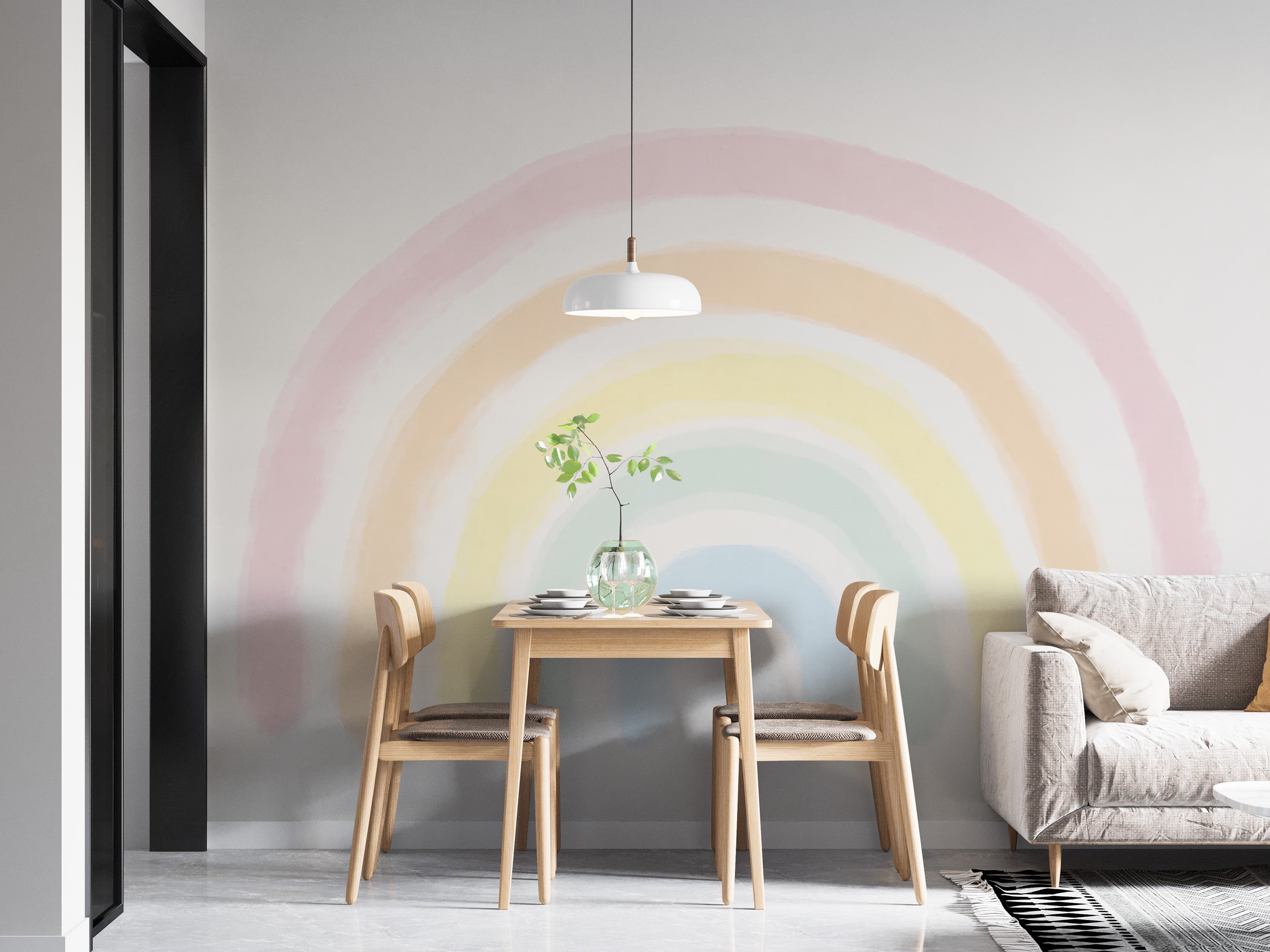 Playful rainbow mural showcasing a spectrum of colors
