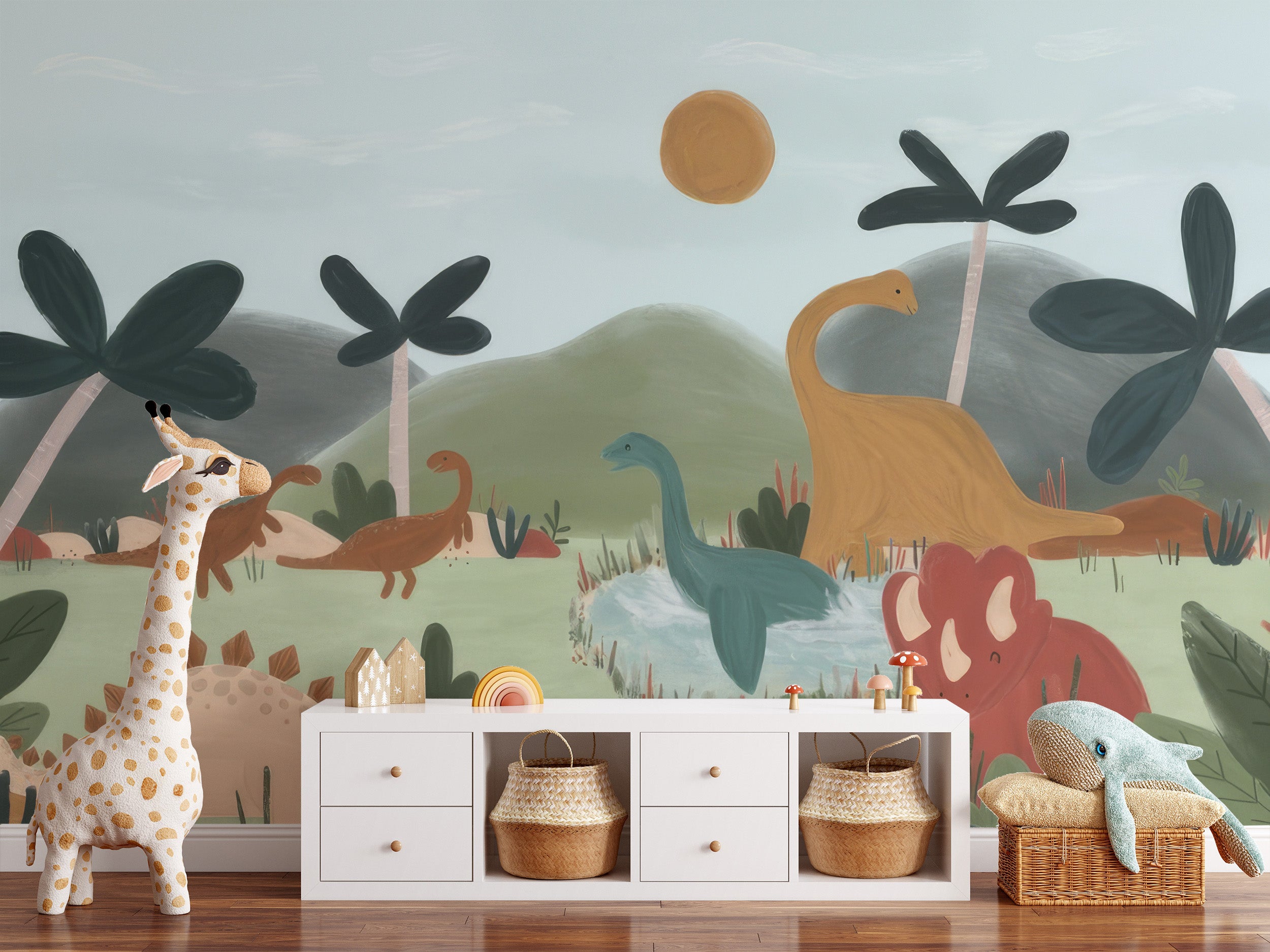 Watercolor Dinosaur Wall Mural