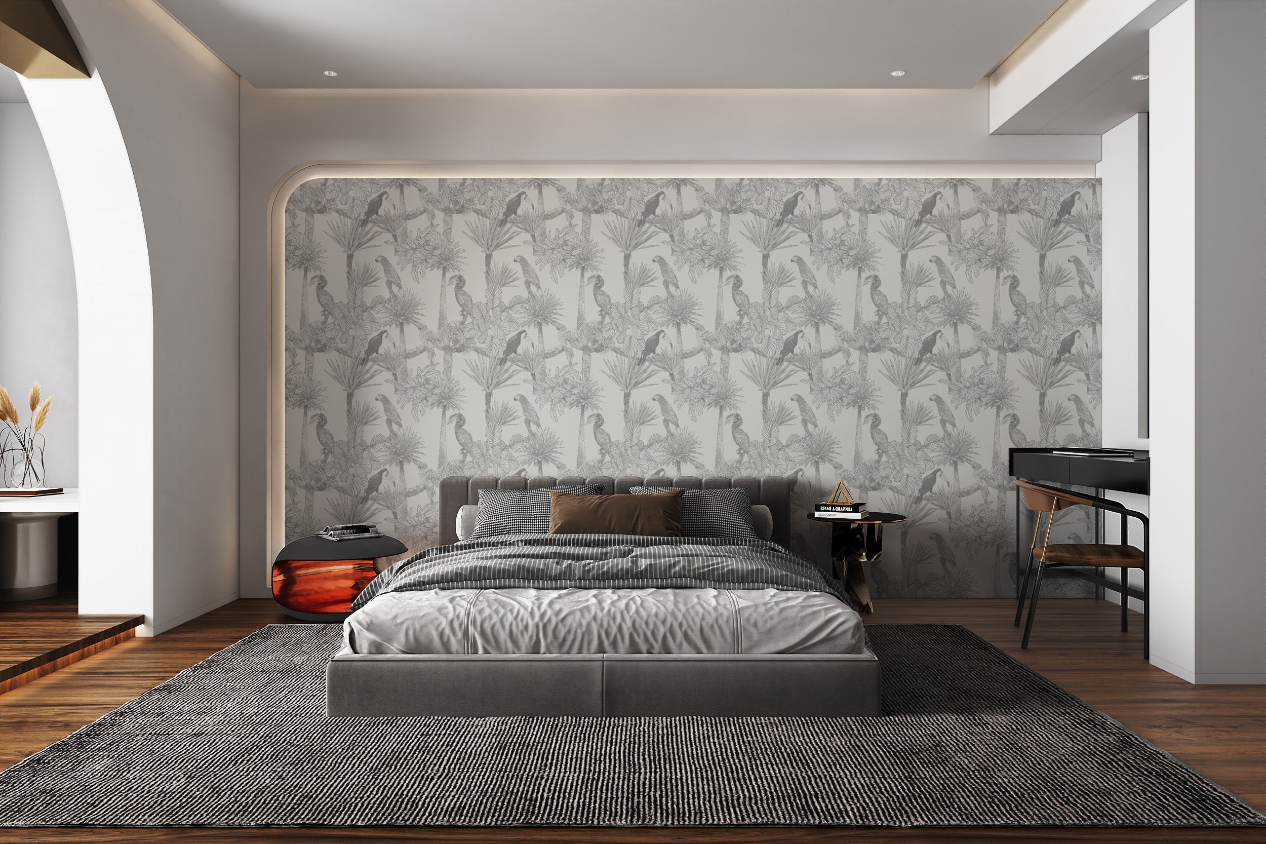 Exotic bird mural creating a paradise-like ambiance for walls