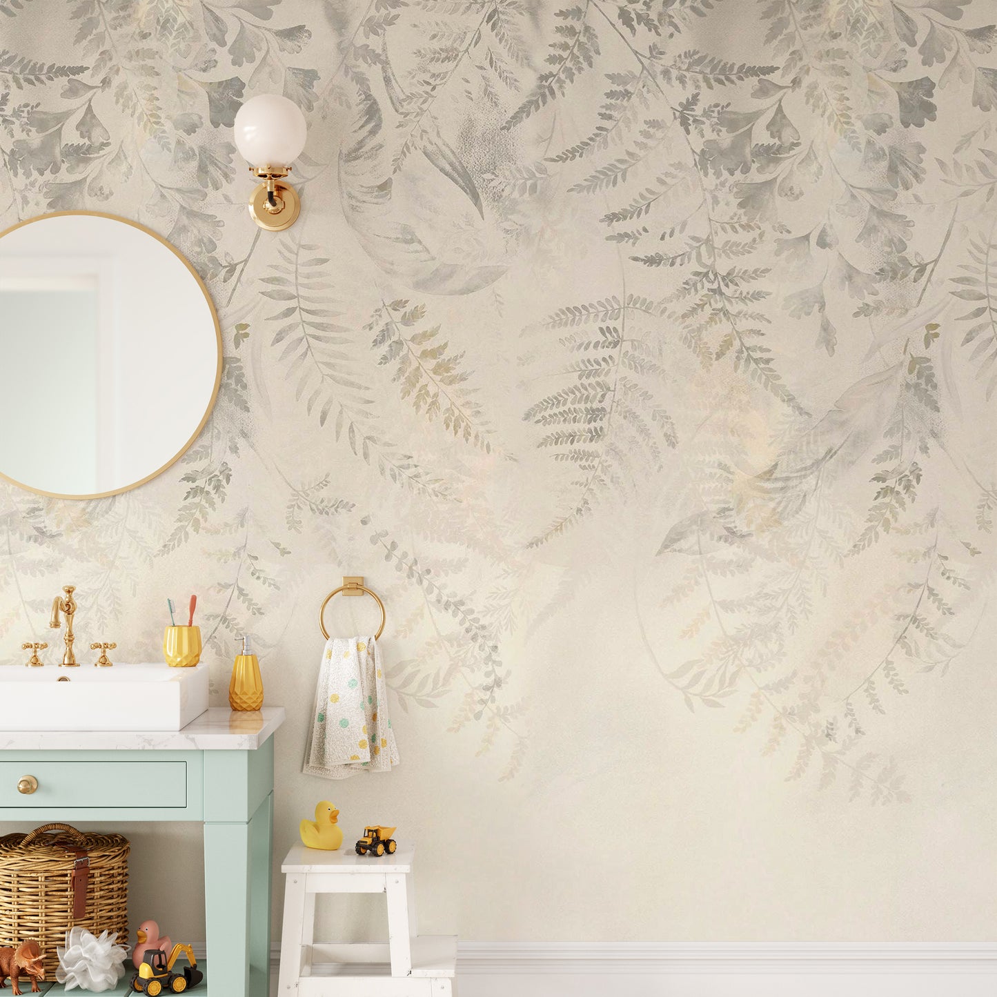 Subtle beige tropical leaf mural for modern interiors
