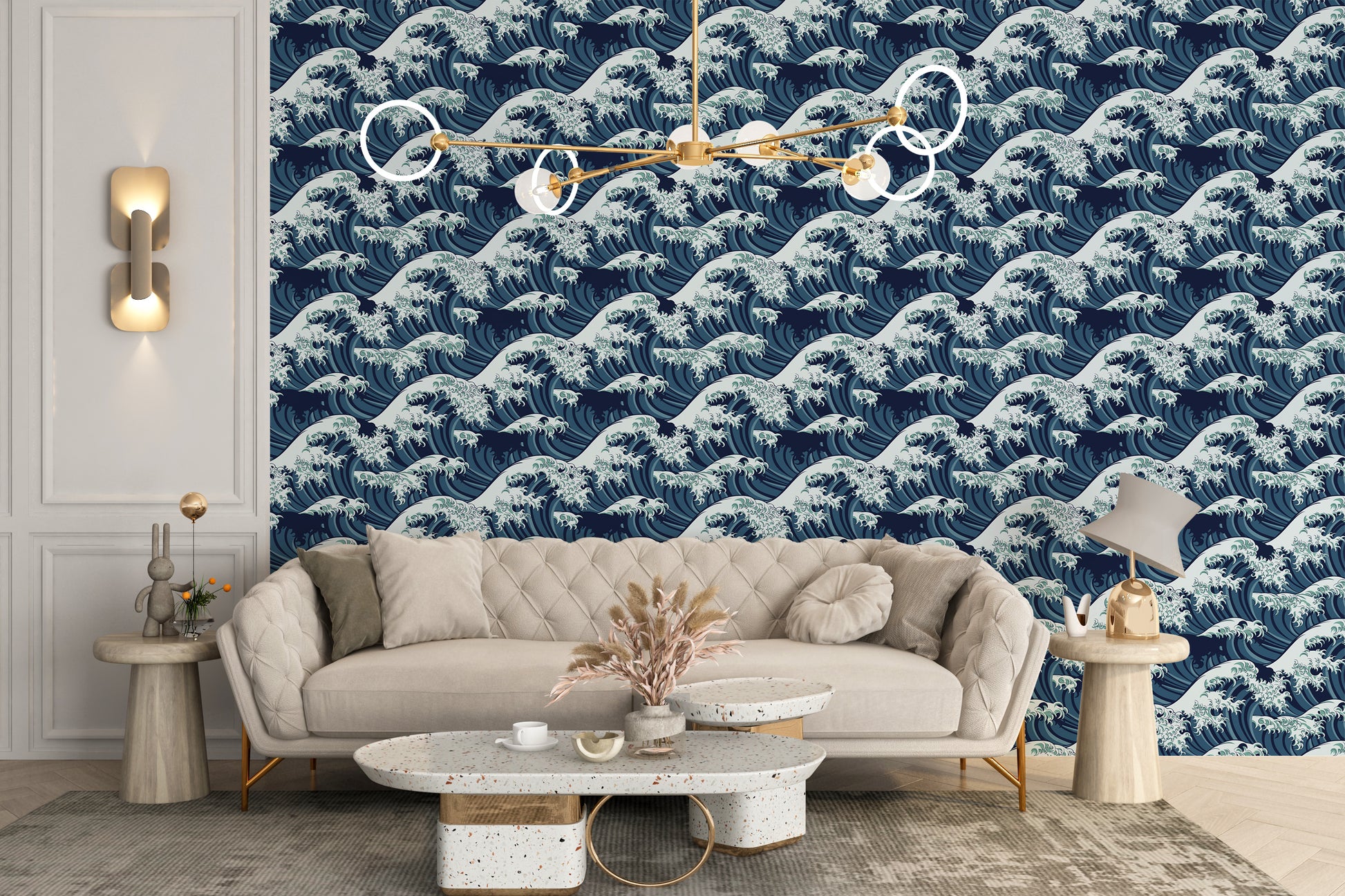 Stylish sea wave wallpaper mural for living room