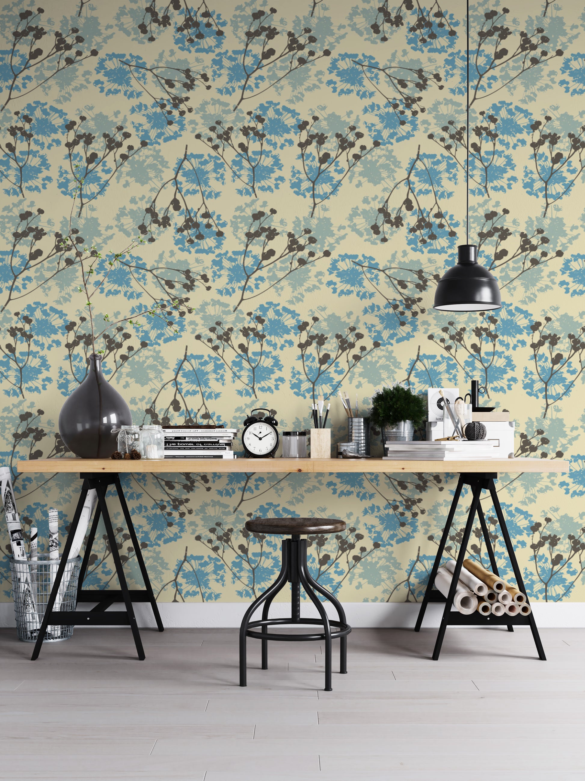 Elegant wallpaper mural featuring delicate floral designs
