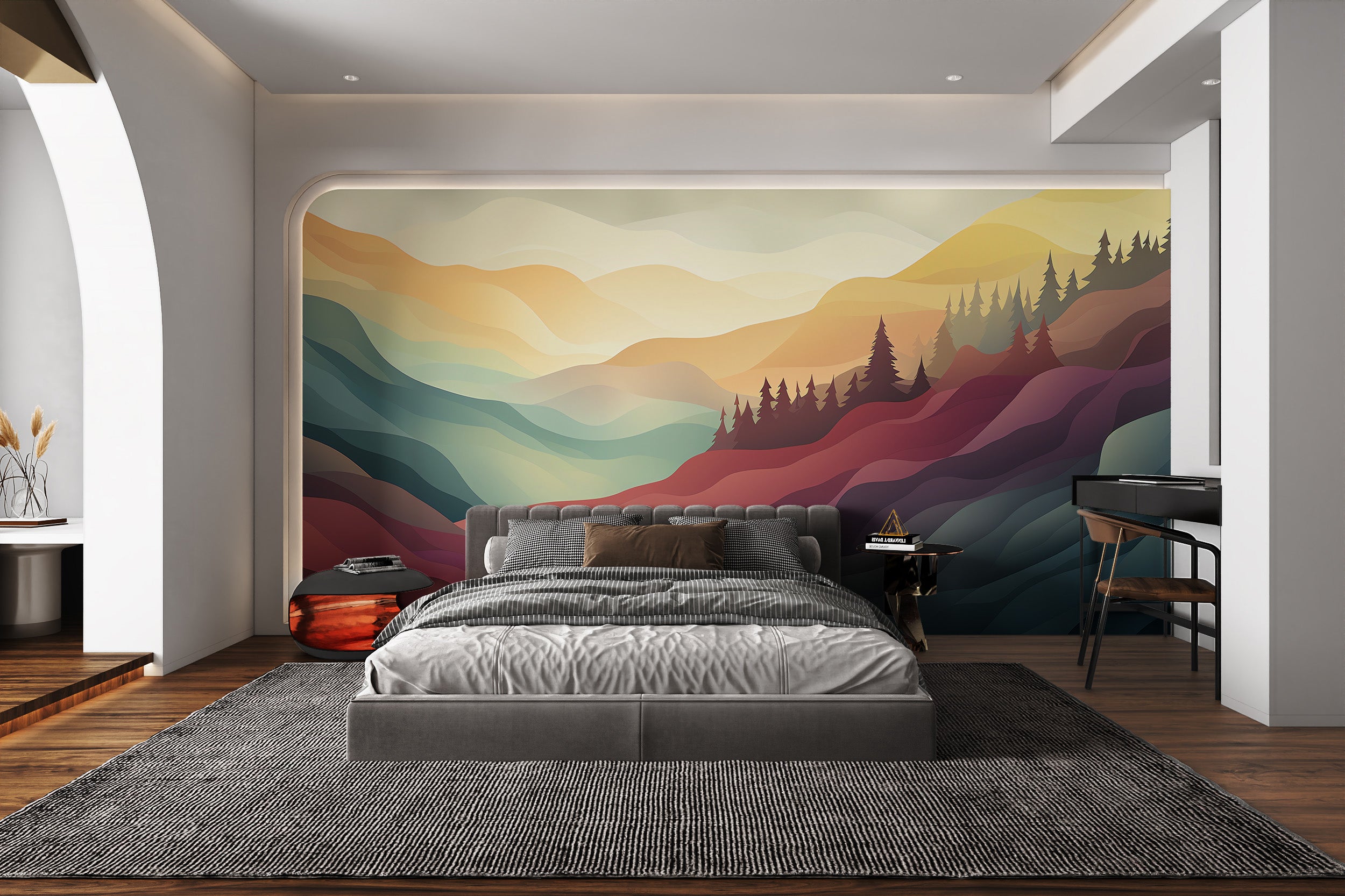 Watercolor-inspired mountain design for contemporary interiors
