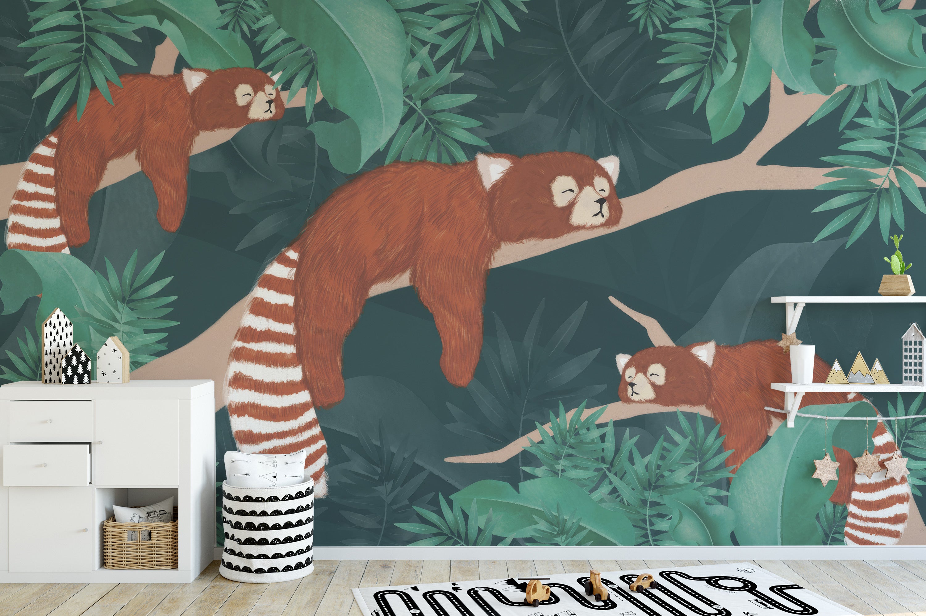 Sleeping Red Pandas Wallpaper Mural with soothing tones