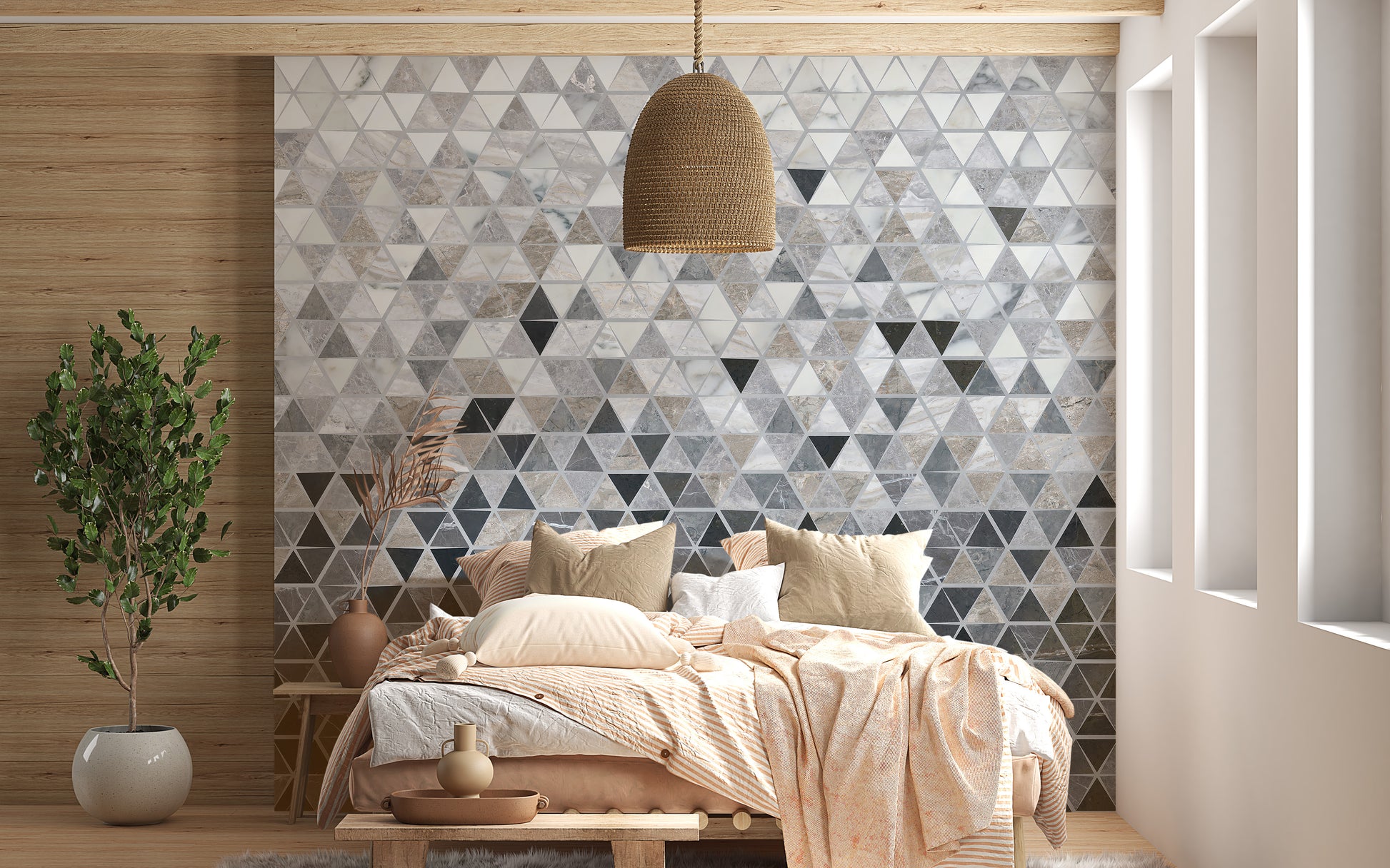 Stylish metallic mirror tile pattern adding depth