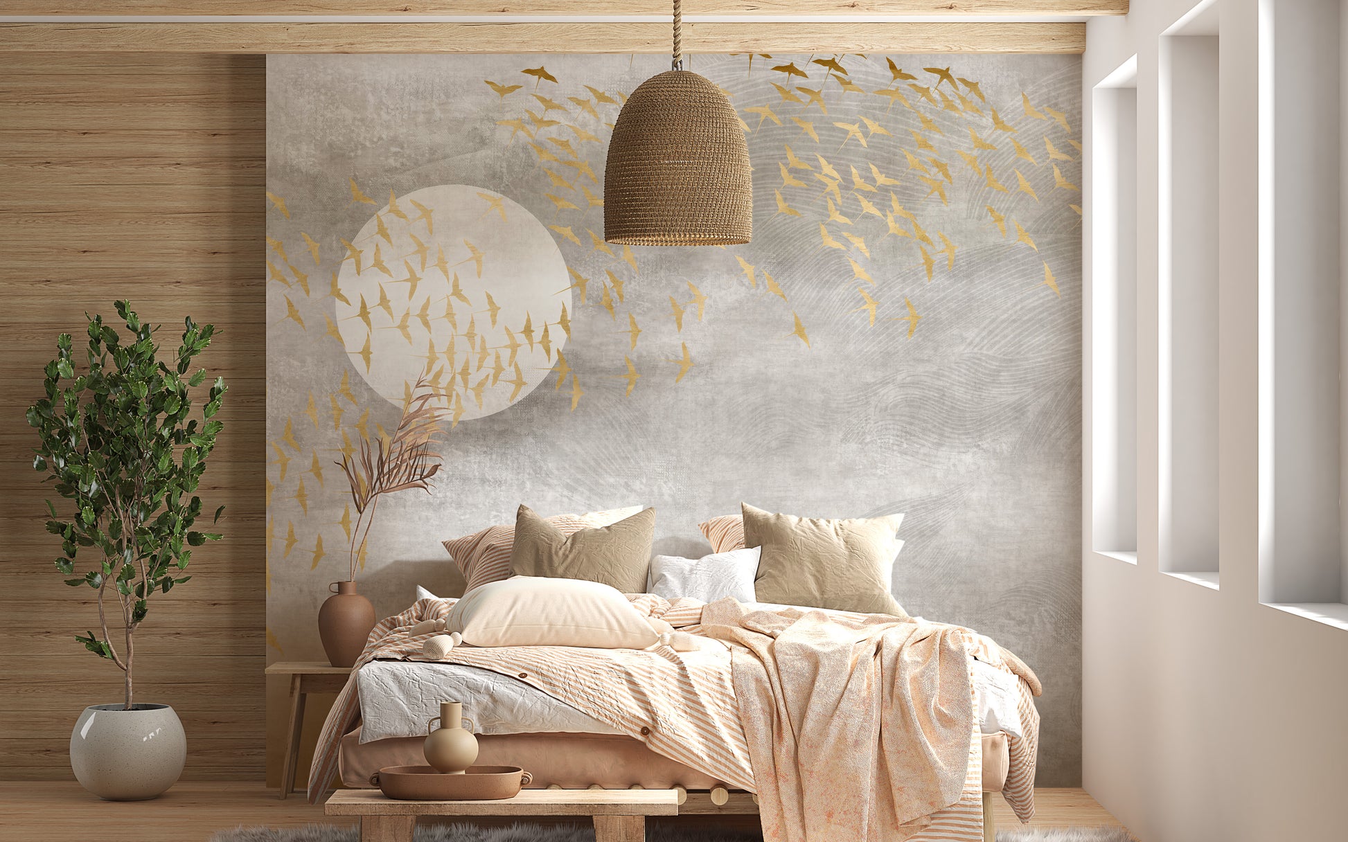 Opulent gold bird mural