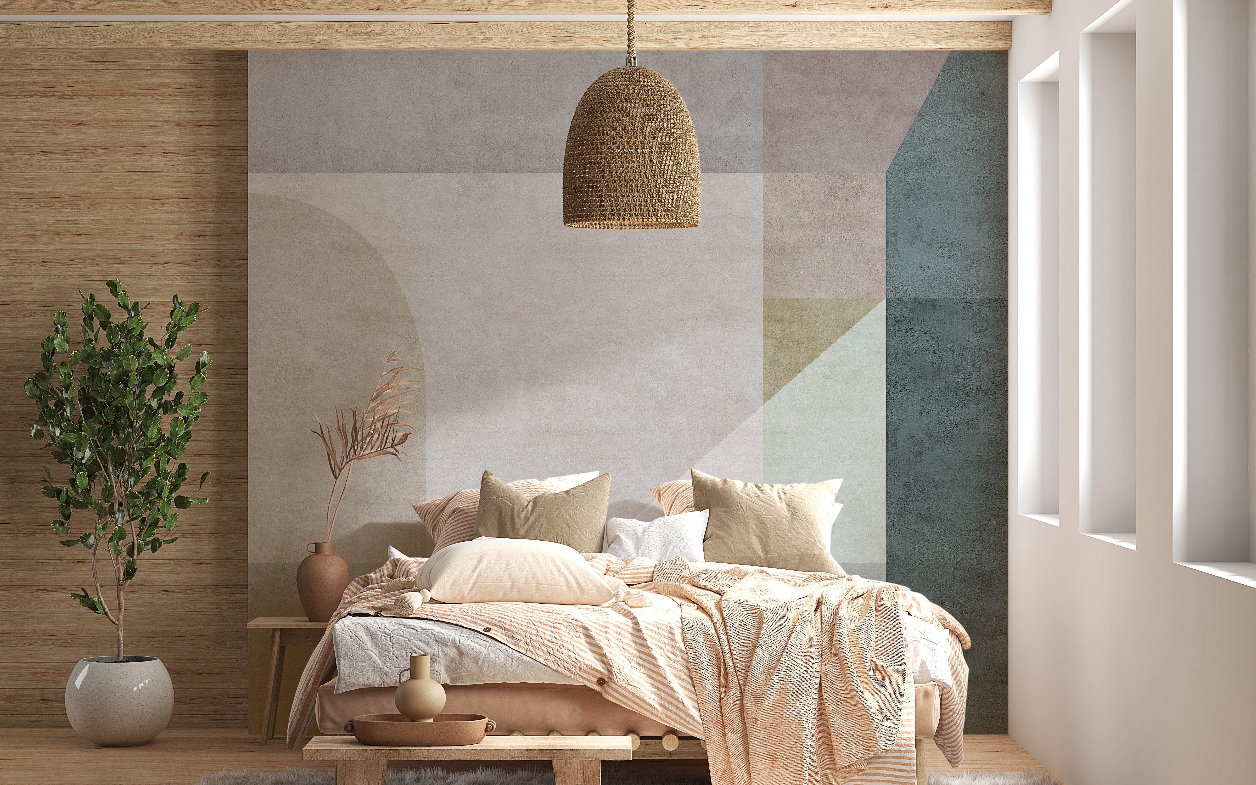 Soft pastel shapes mural