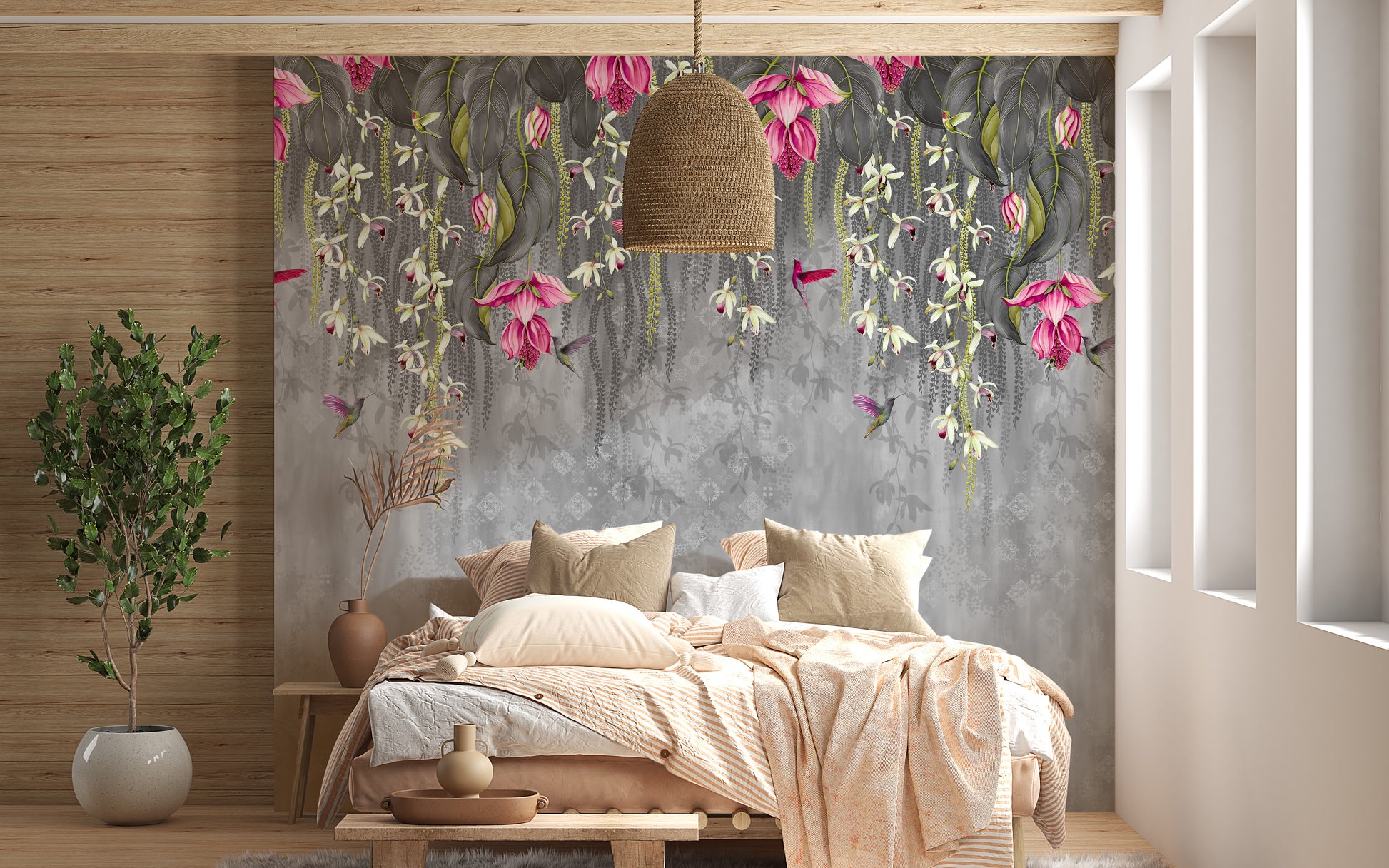 Delicate blush floral mural for walls
