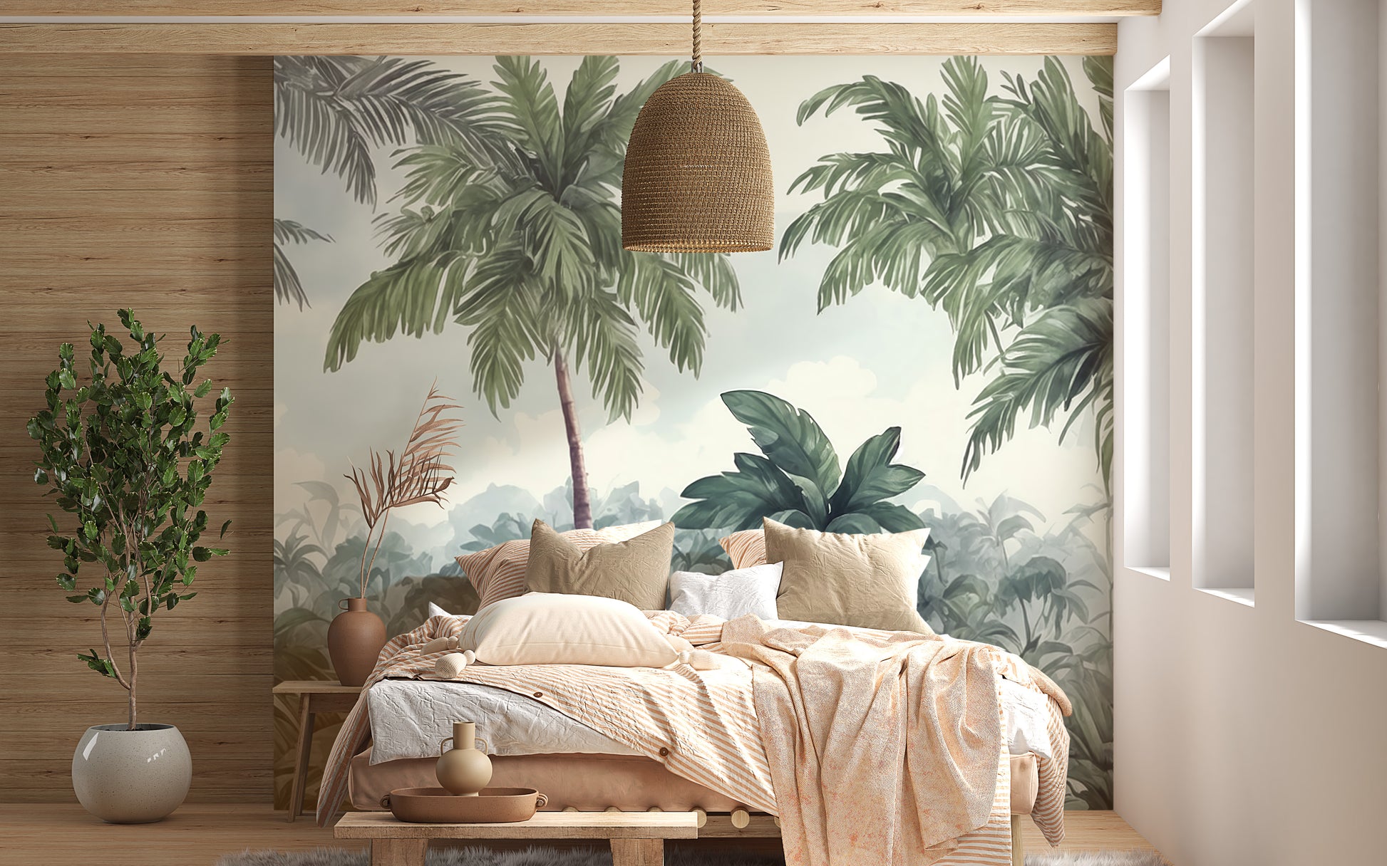 Lush woodlands mural featuring soft watercolor
