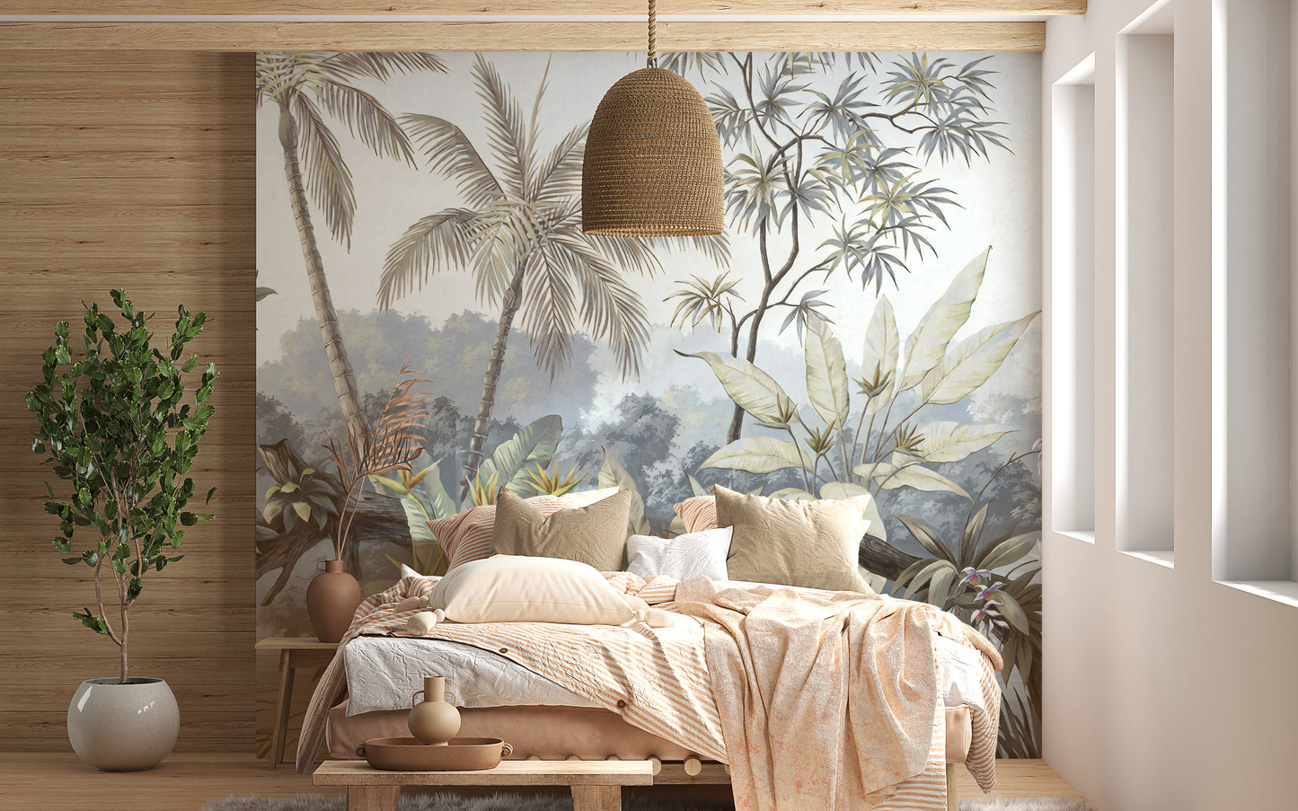 Exotic foliage wallpaper for modern interiors.
