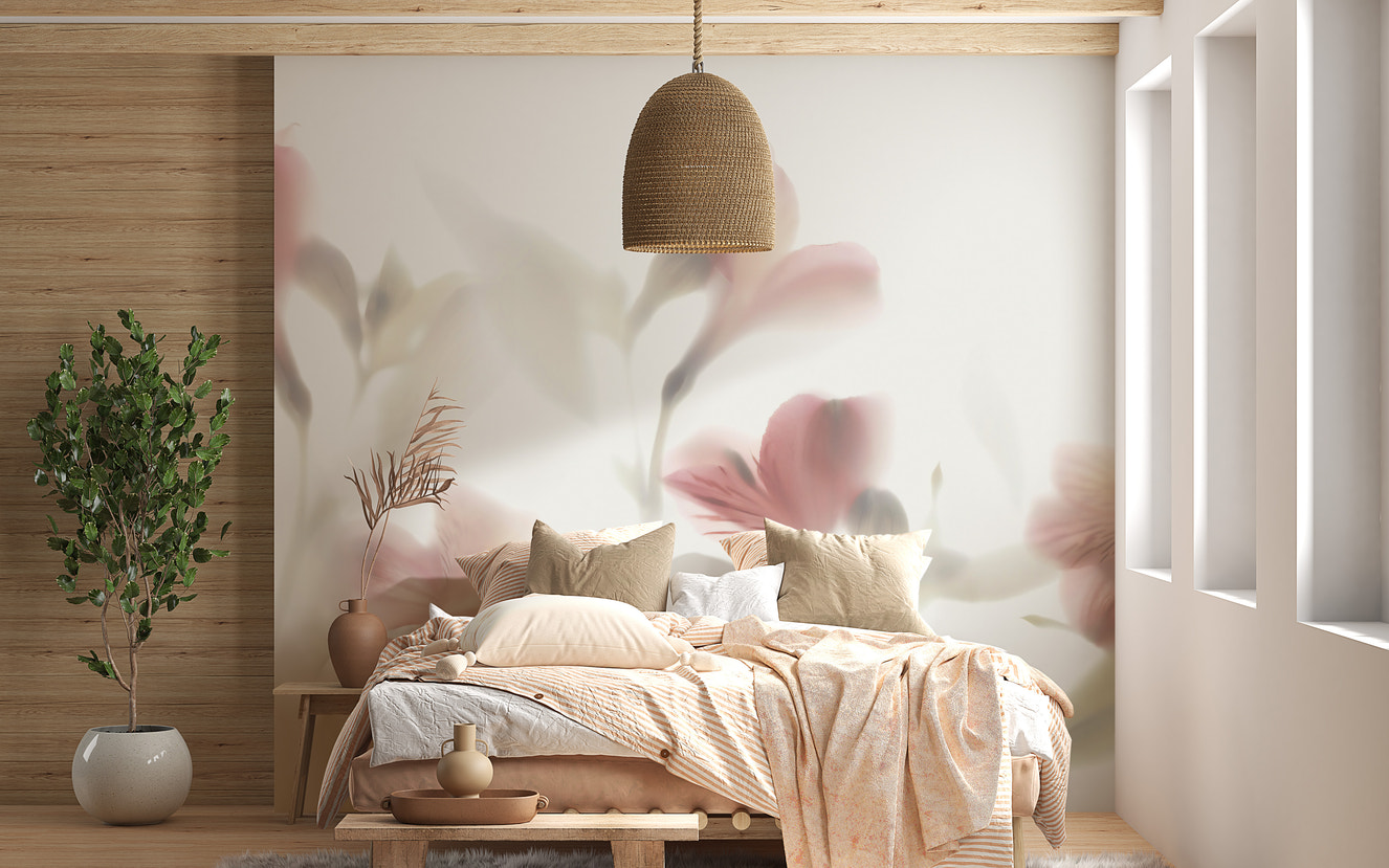 Pastel pink flower mural for elegant decor.
