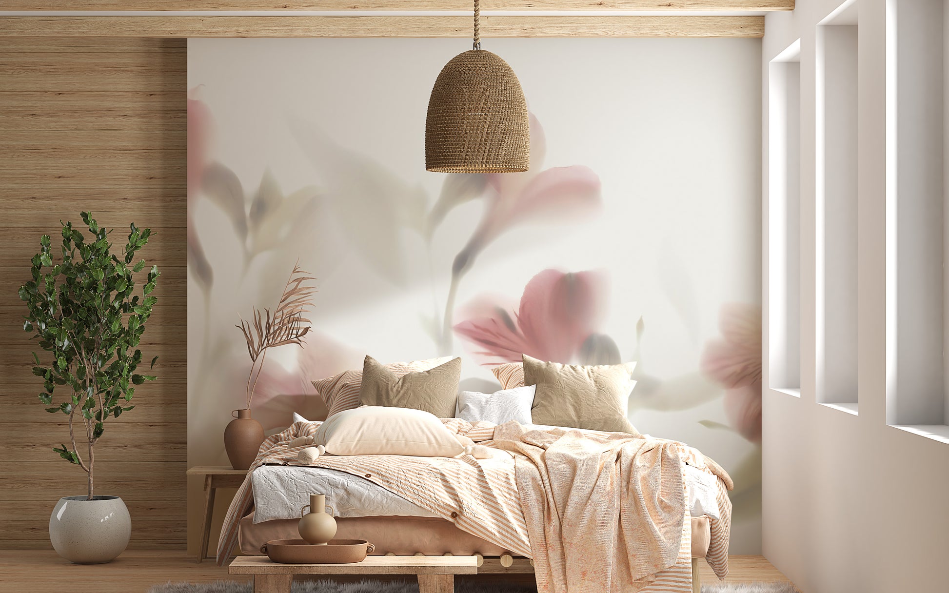 Pastel pink flower mural for elegant decor.
