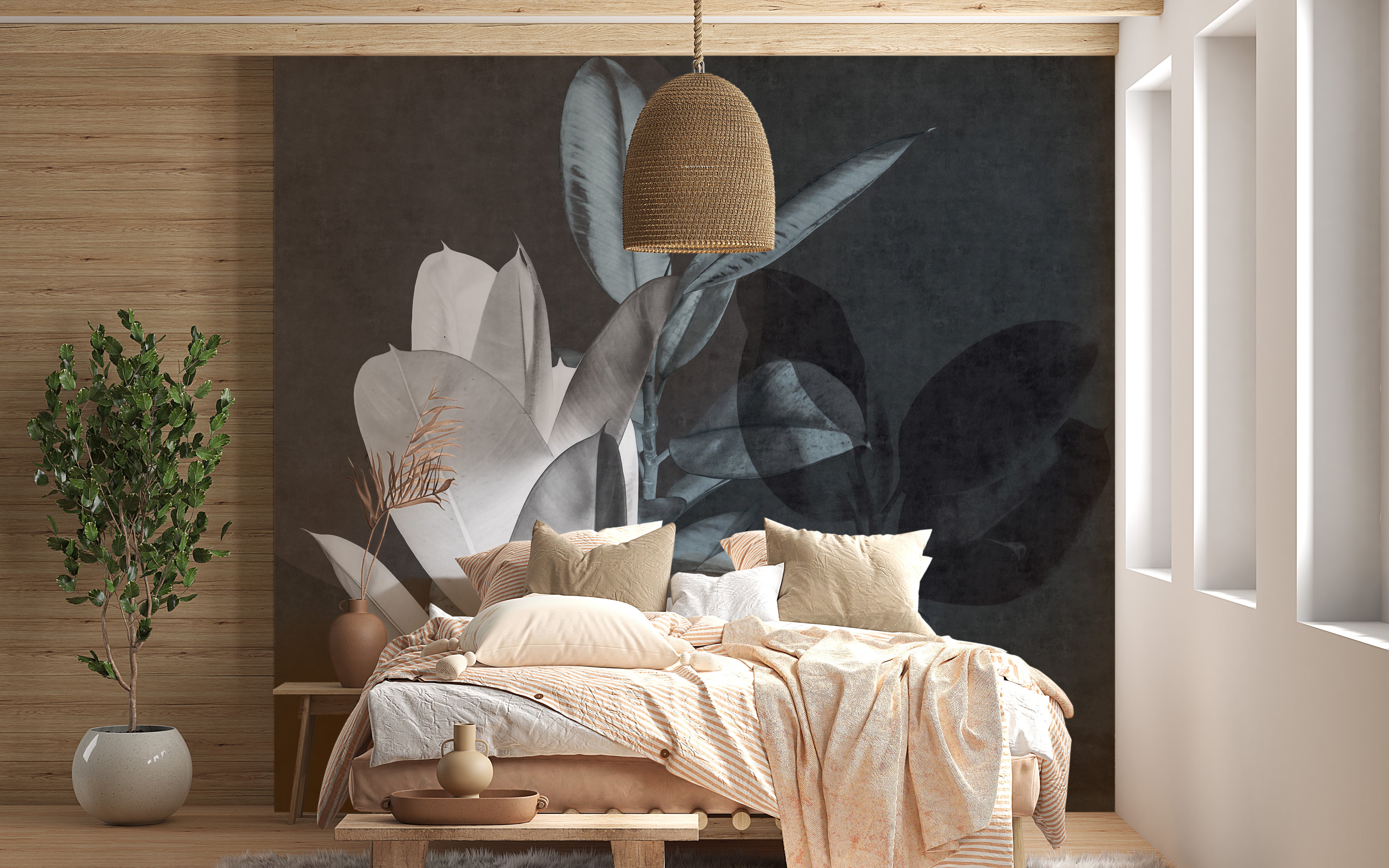 Stylish exotic leaf mural for modern walls.



