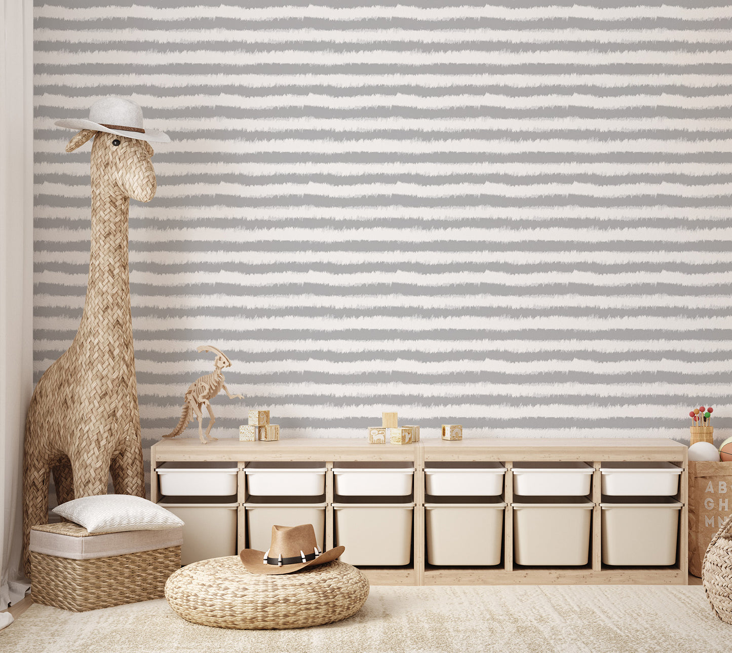 Grey Horizontal Stripes Wallpaper Mural