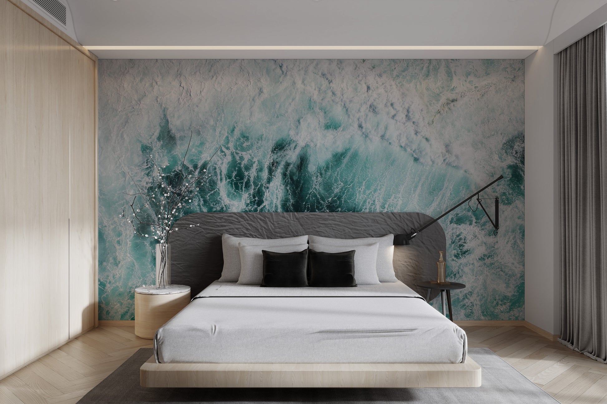 Realistic splashing wave mural with foamy details