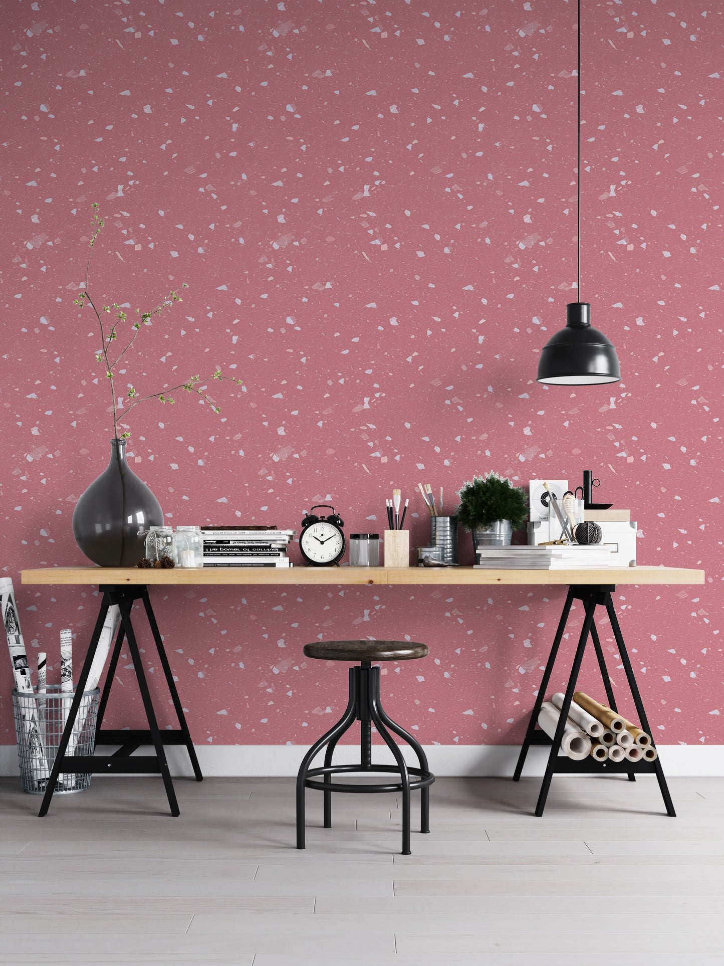 Pink Venetian Quartz Stone Terrazzo Peel and Stick Wallpaper