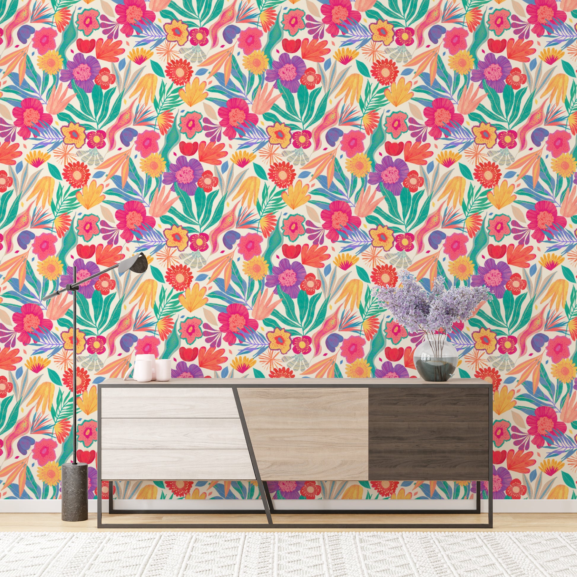 Wall mural featuring a vibrant display of exotic blooms
