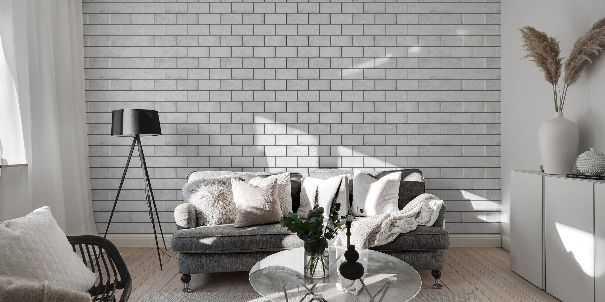 Subtle frosty white brick wall decor pattern.