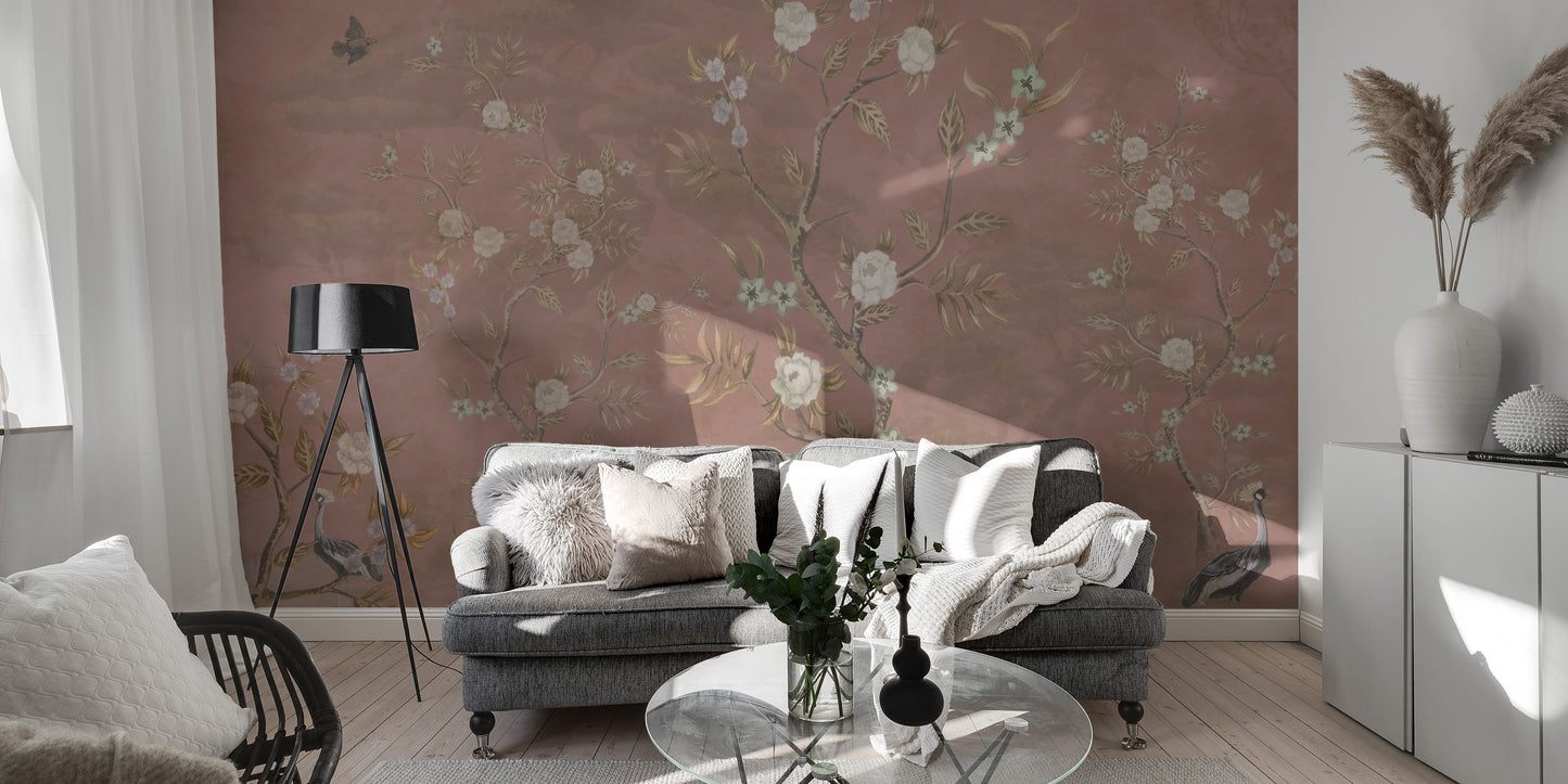 Artistic brown chinoiserie wall mural for vintage decor
