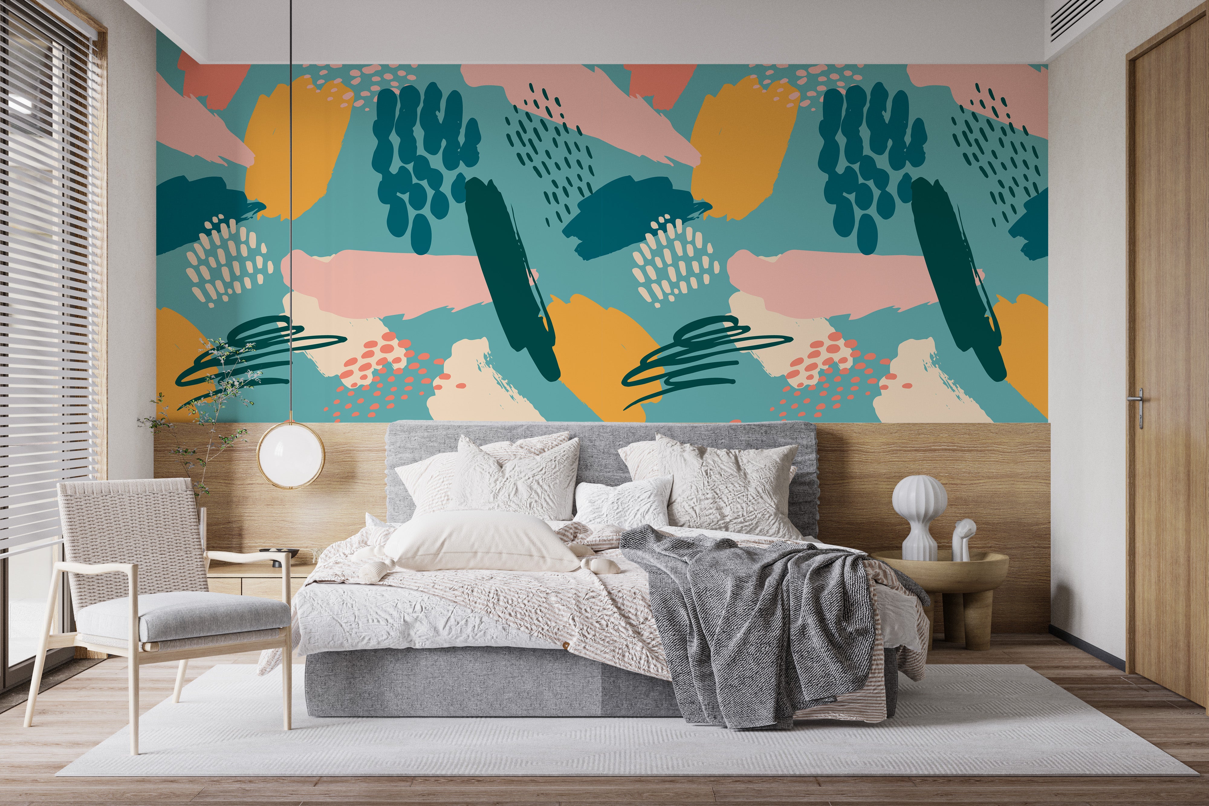 Vibrant multicolor patterned wall mural
